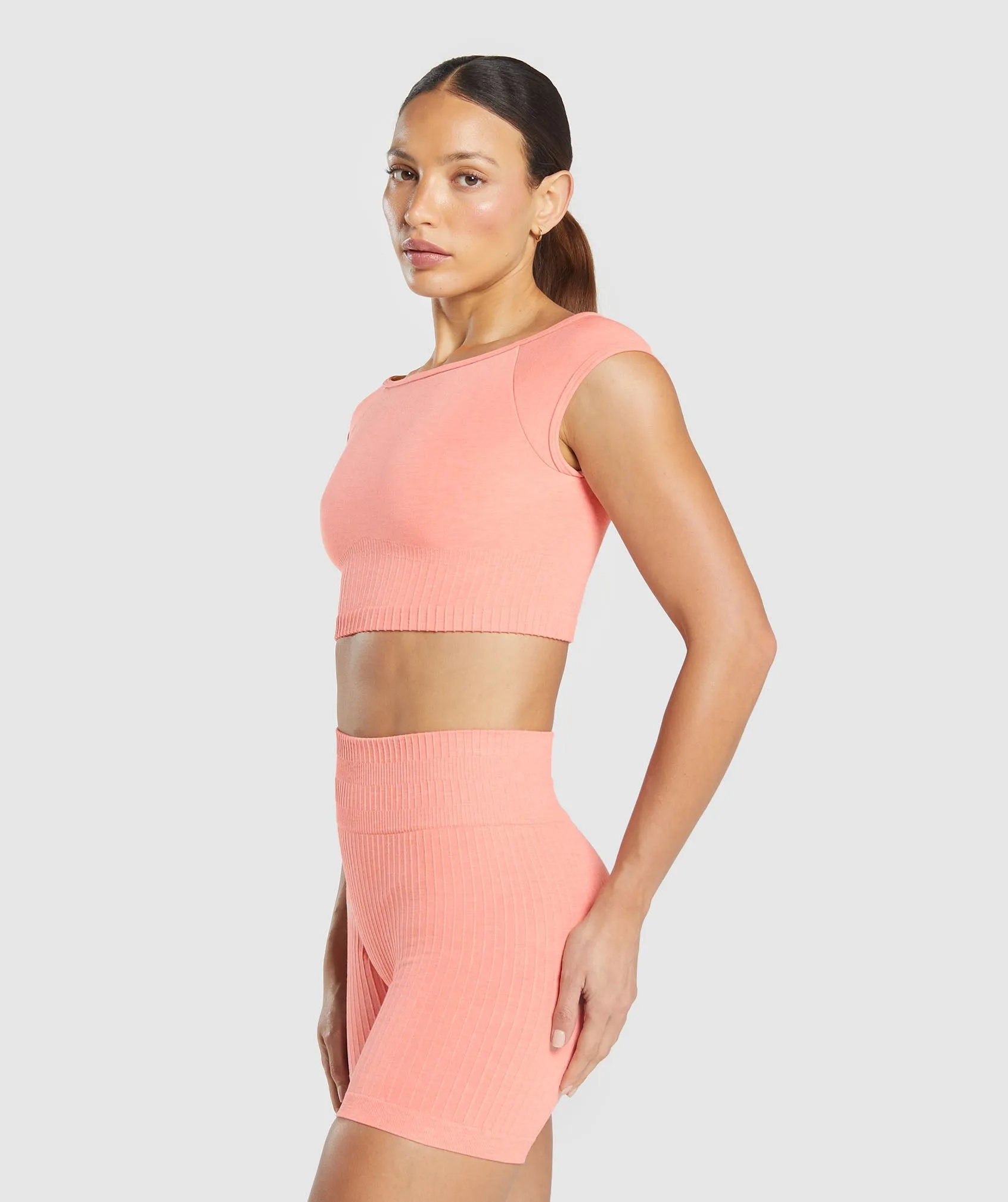 Gymshark Luxe Seamless Boat Neck Crop Top - Bros Muted Coral Marl sold by Gymshark product image thumbnail 4