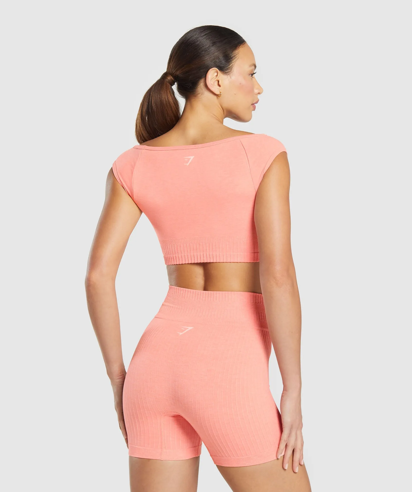 Gymshark Luxe Seamless Boat Neck Crop Top - Bros Muted Coral Marl sold by Gymshark product image thumbnail 2