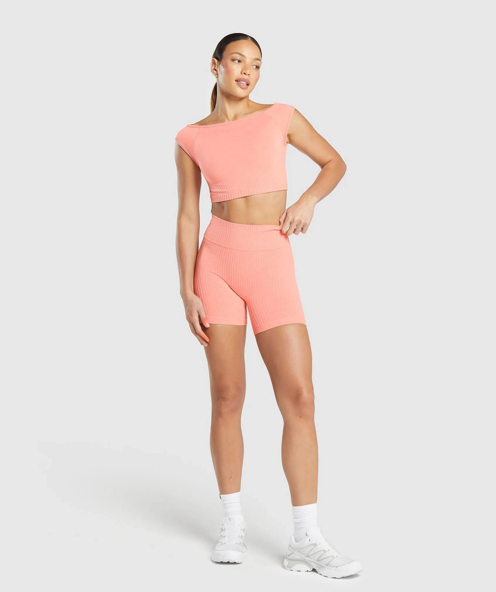 Gymshark Luxe Seamless Boat Neck Crop Top - Bros Muted Coral Marl sold by Gymshark product image thumbnail 3
