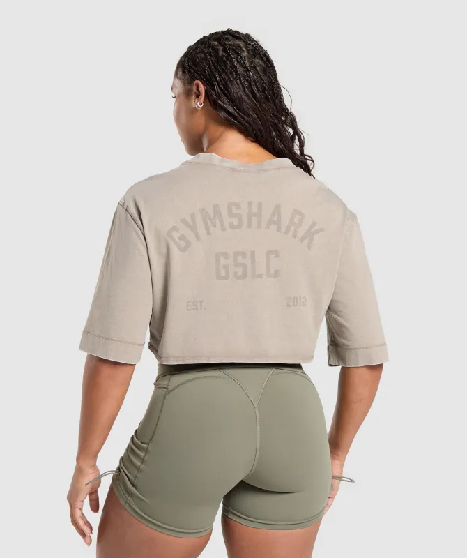 Gymshark GSLC Washed Graphic Crop Top - Linen Brown sold by Gymshark