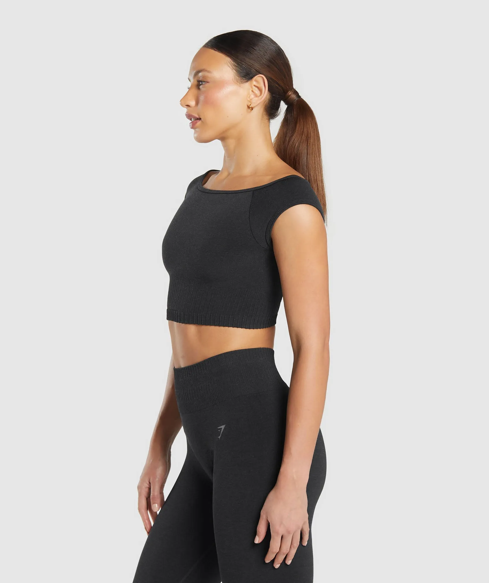 Gymshark Luxe Seamless Boat Neck Crop Top - Coal Marl sold by Gymshark product image thumbnail 4
