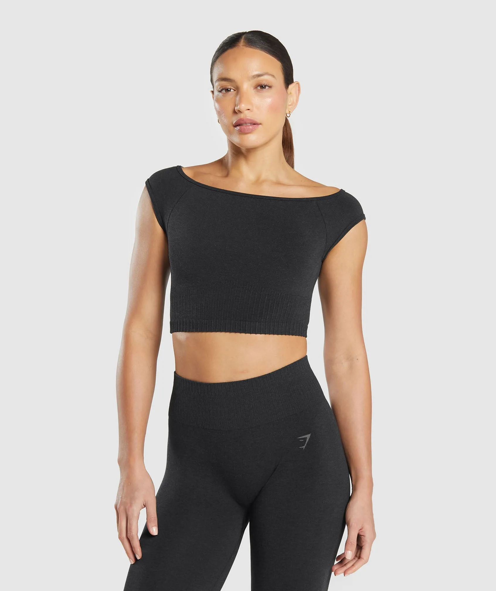 Gymshark Luxe Seamless Boat Neck Crop Top - Coal Marl sold by Gymshark