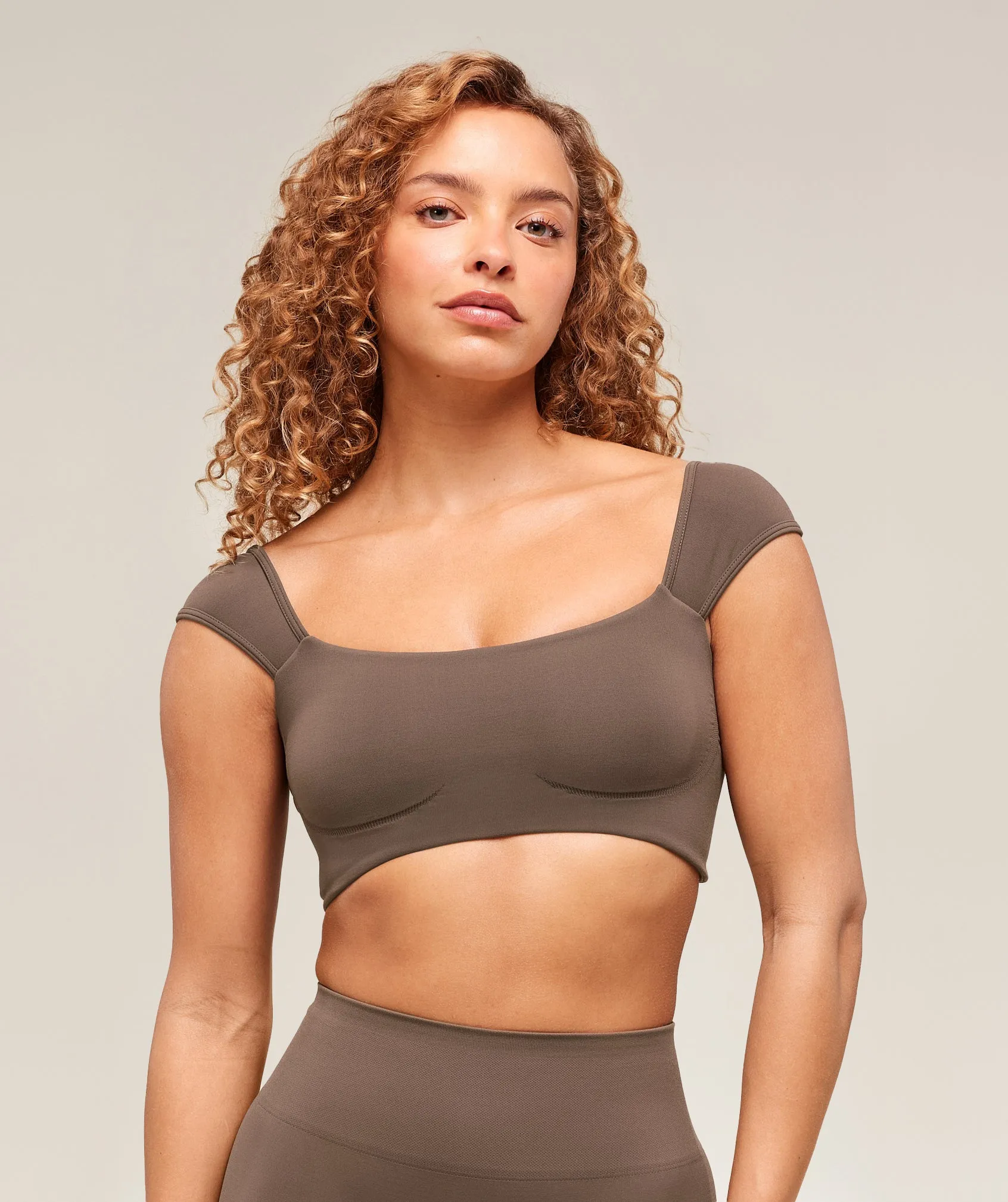 Gymshark Soft Sculpt Cap Sleeve Bralette - Walnut Brown sold by Gymshark
