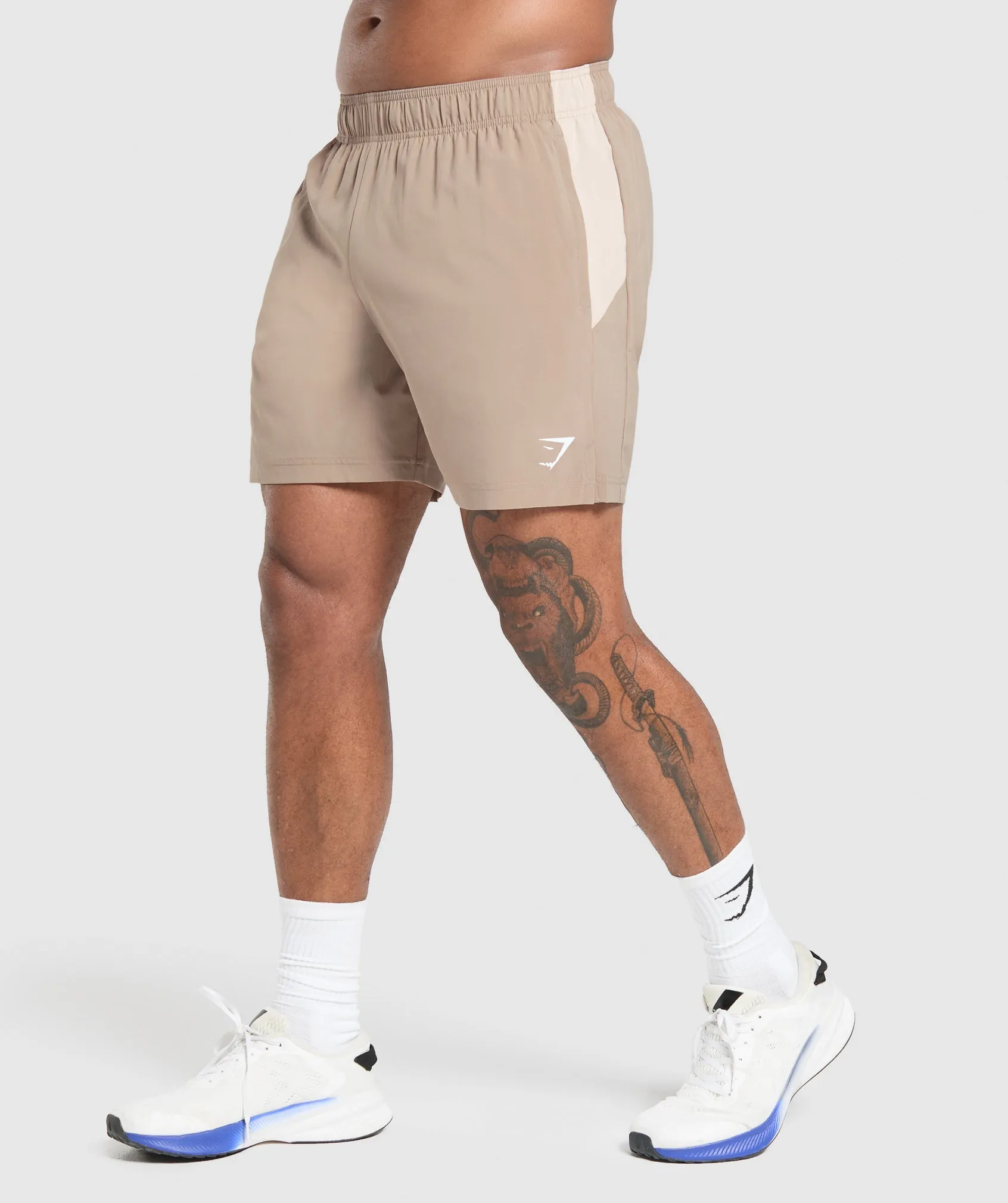 Gymshark Sport Panel 7" Shorts - Cement Brown/Pebble Grey sold by Gymshark