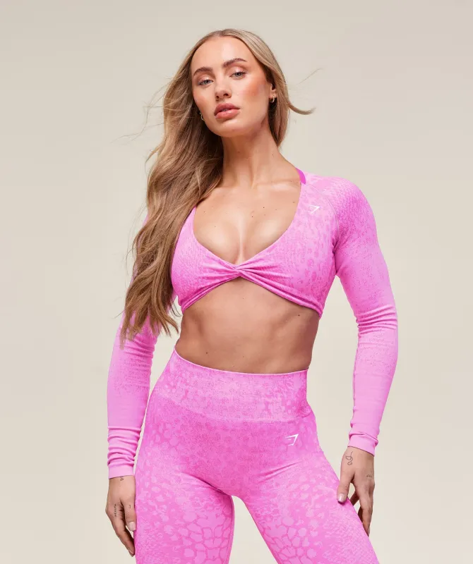 Gymshark Adapt X Whitney Animal Seamless Long Sleeve Top - Sour Pink/Vibrant Pink sold by Gymshark