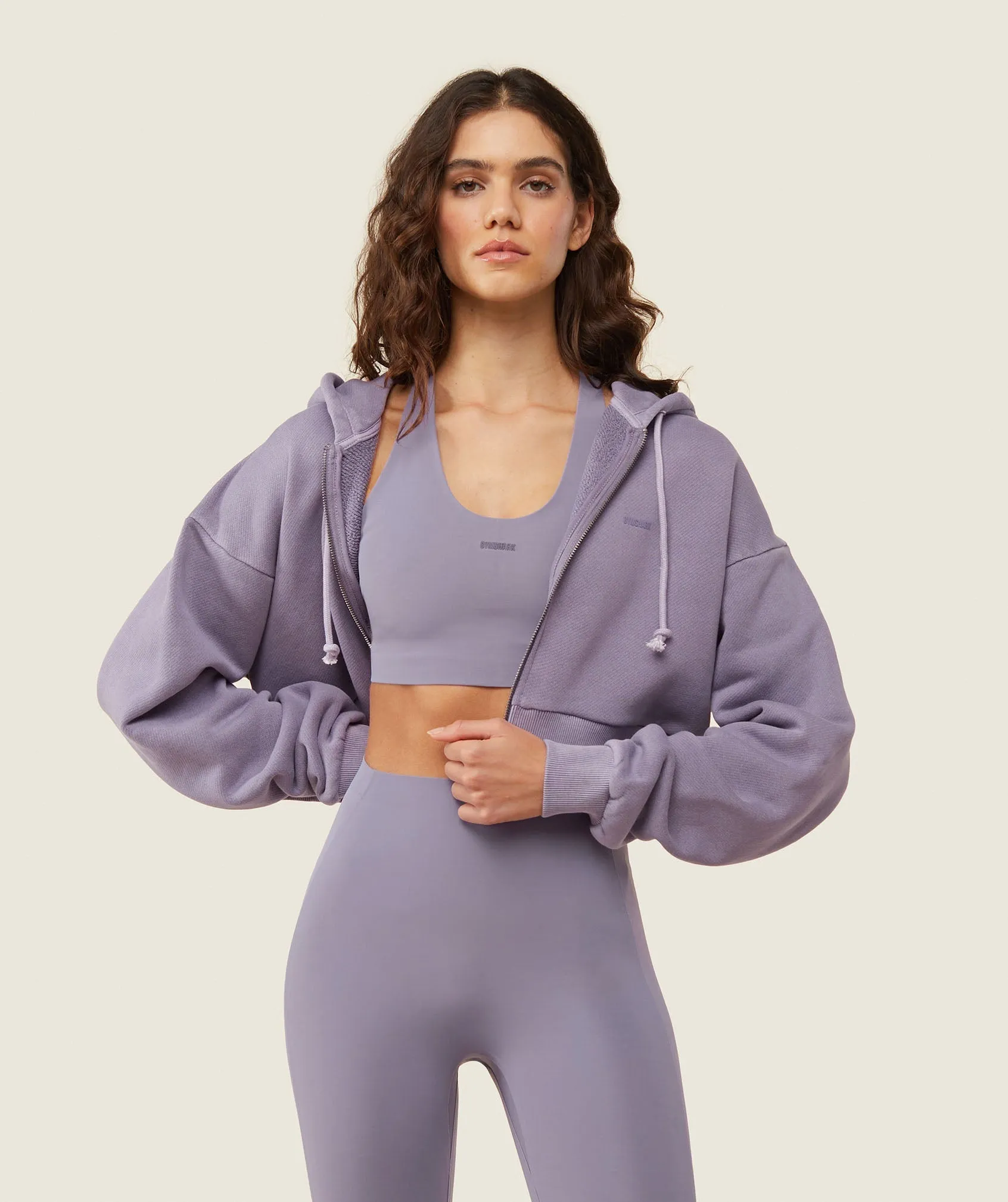 Gymshark everywear Cropped Zip Hoodie - Fog Purple sold by Gymshark