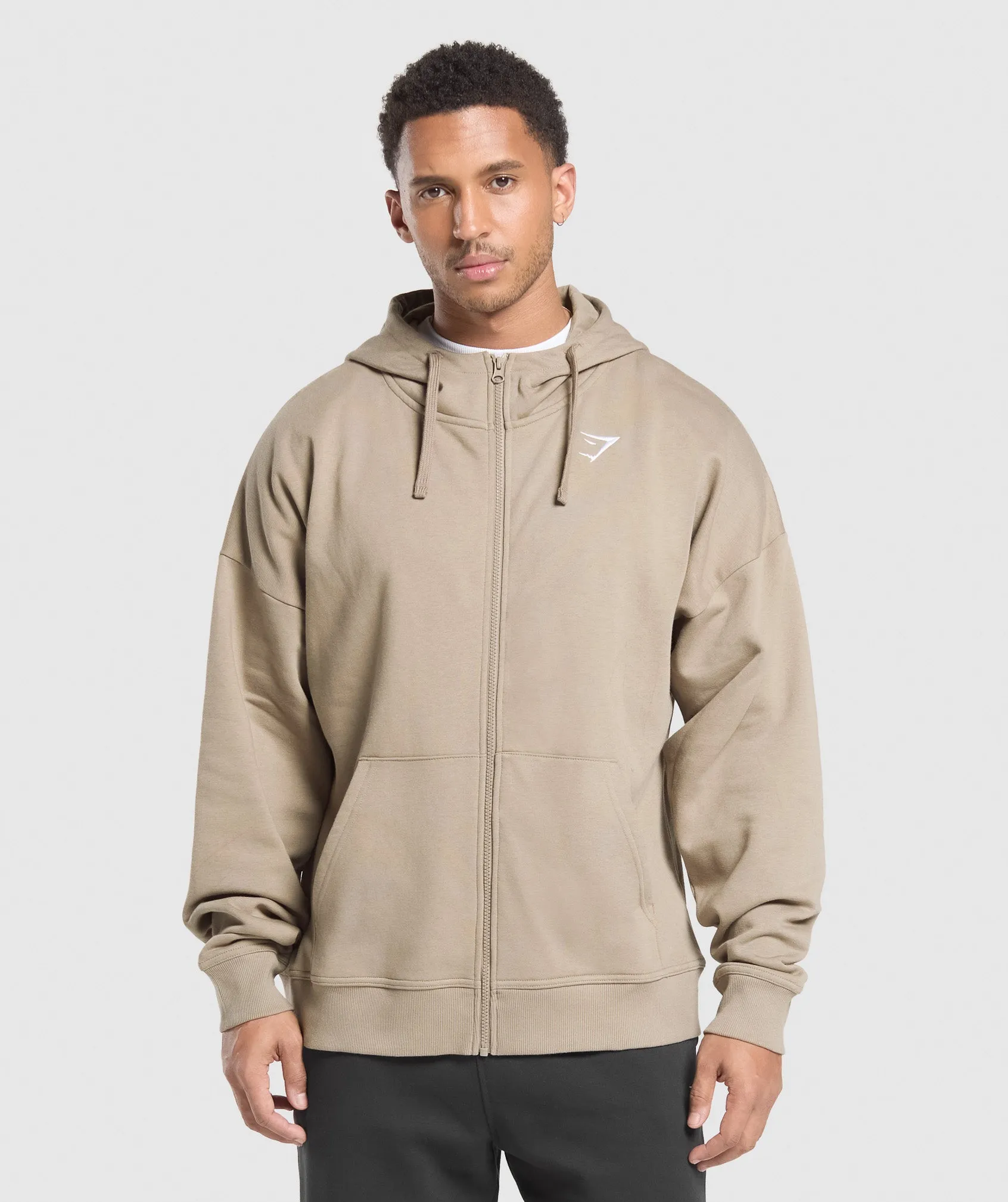 Gymshark Crest Oversized Zip Up Hoodie - Lifestyle Brown sold by Gymshark