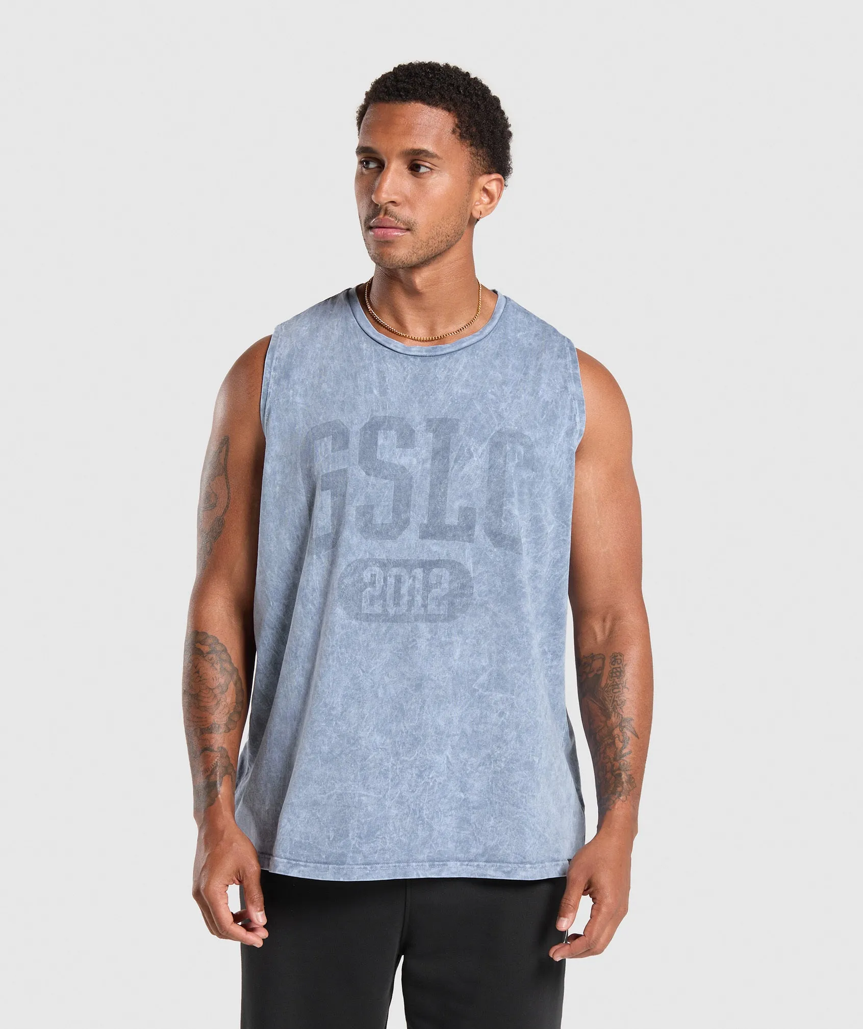 Gymshark Collegiate Shadow Washed Tank - Faded Blue sold by Gymshark