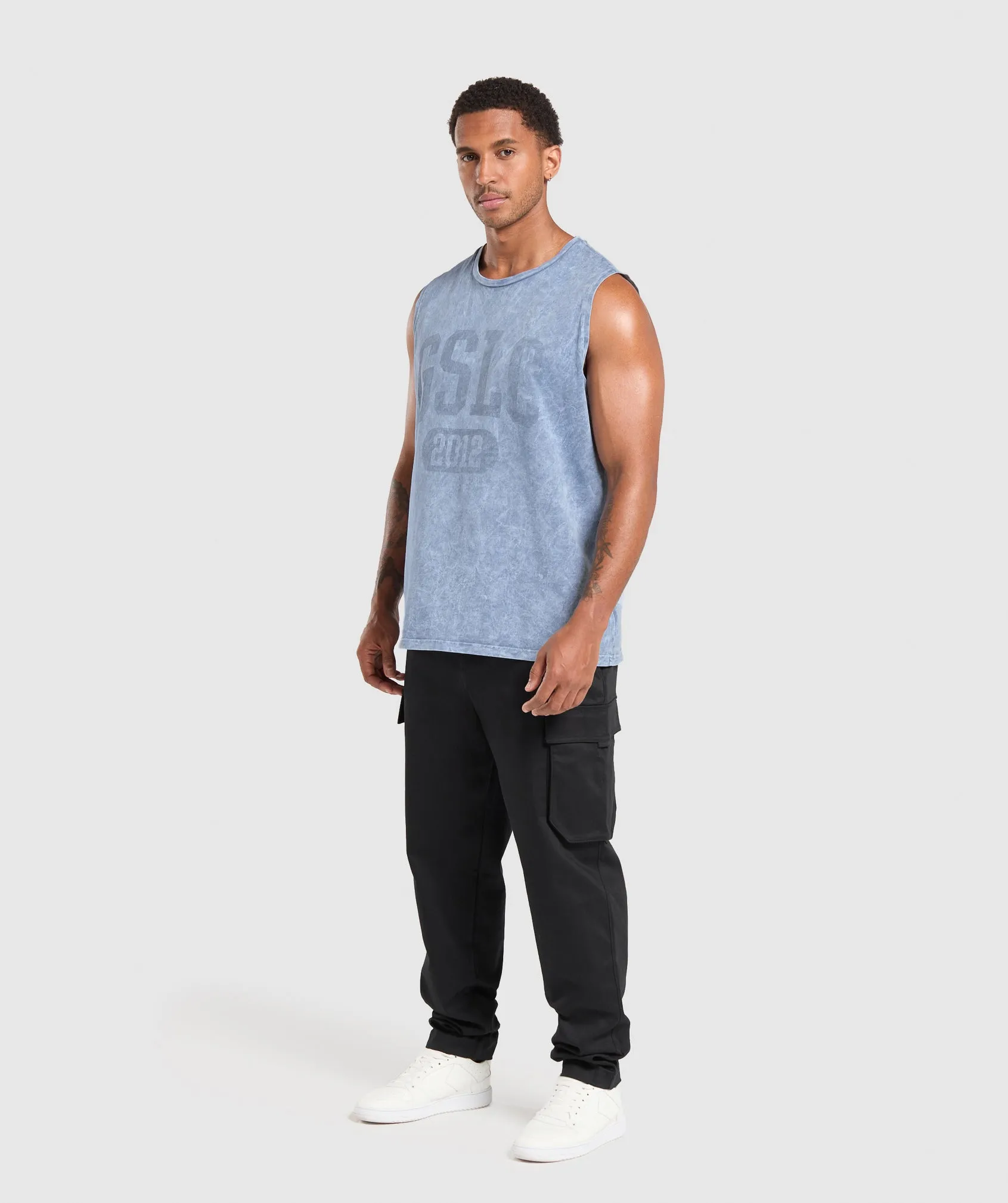 Gymshark Collegiate Shadow Washed Tank - Faded Blue sold by Gymshark product image thumbnail 4