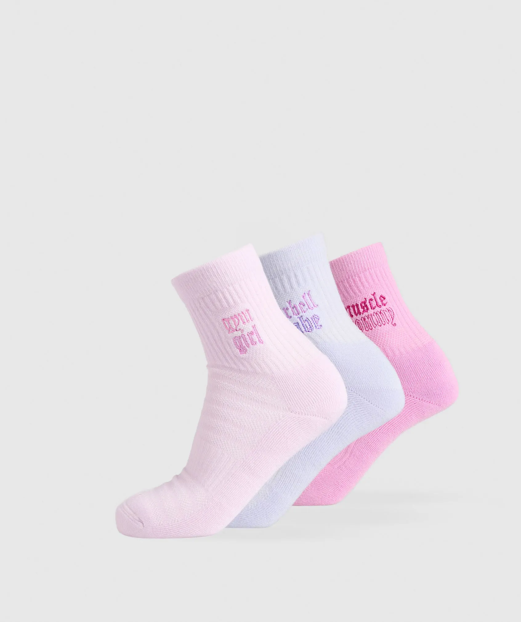 Gymshark Gym Babes Midi Sock 3pk - Sour Pink/Fresh Lilac/Ice Pink sold by Gymshark