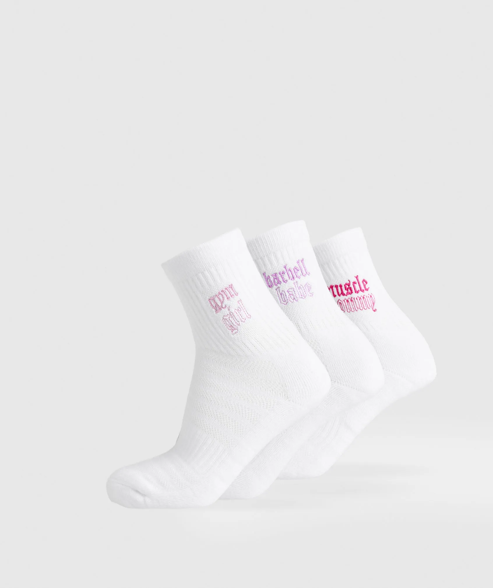 Gymshark Gym Babes Midi Sock 3pk - White/Sour Pink/Active Purple/Winning Pink sold by Gymshark