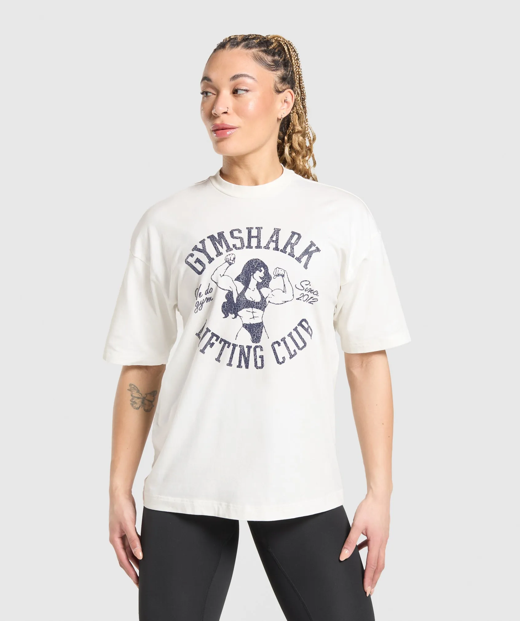 Gymshark Lifting Girl Graphic Oversized Tee - Soft White sold by Gymshark