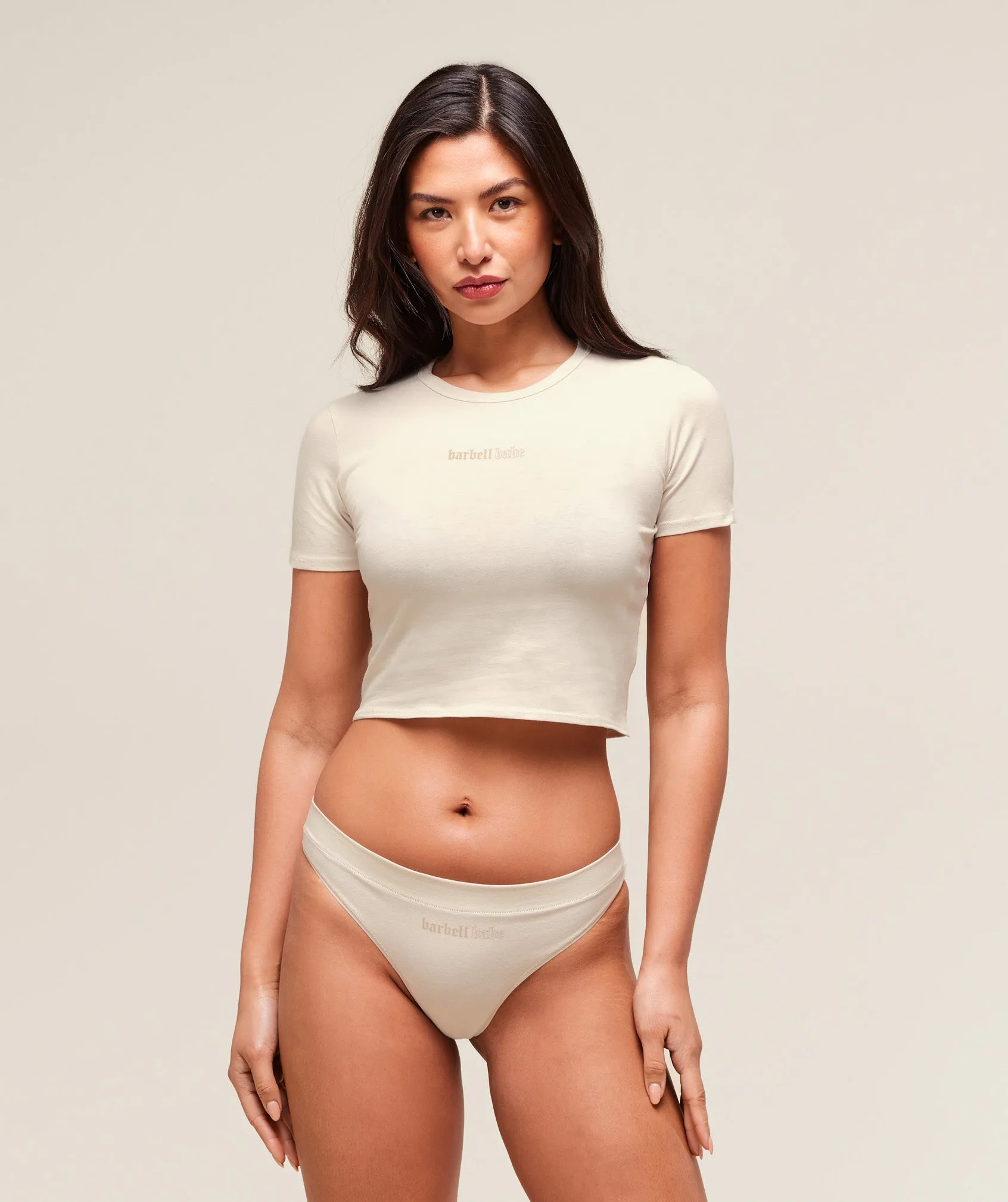 Gymshark Cotton Graphic Midi T-Shirt - Oat White sold by Gymshark