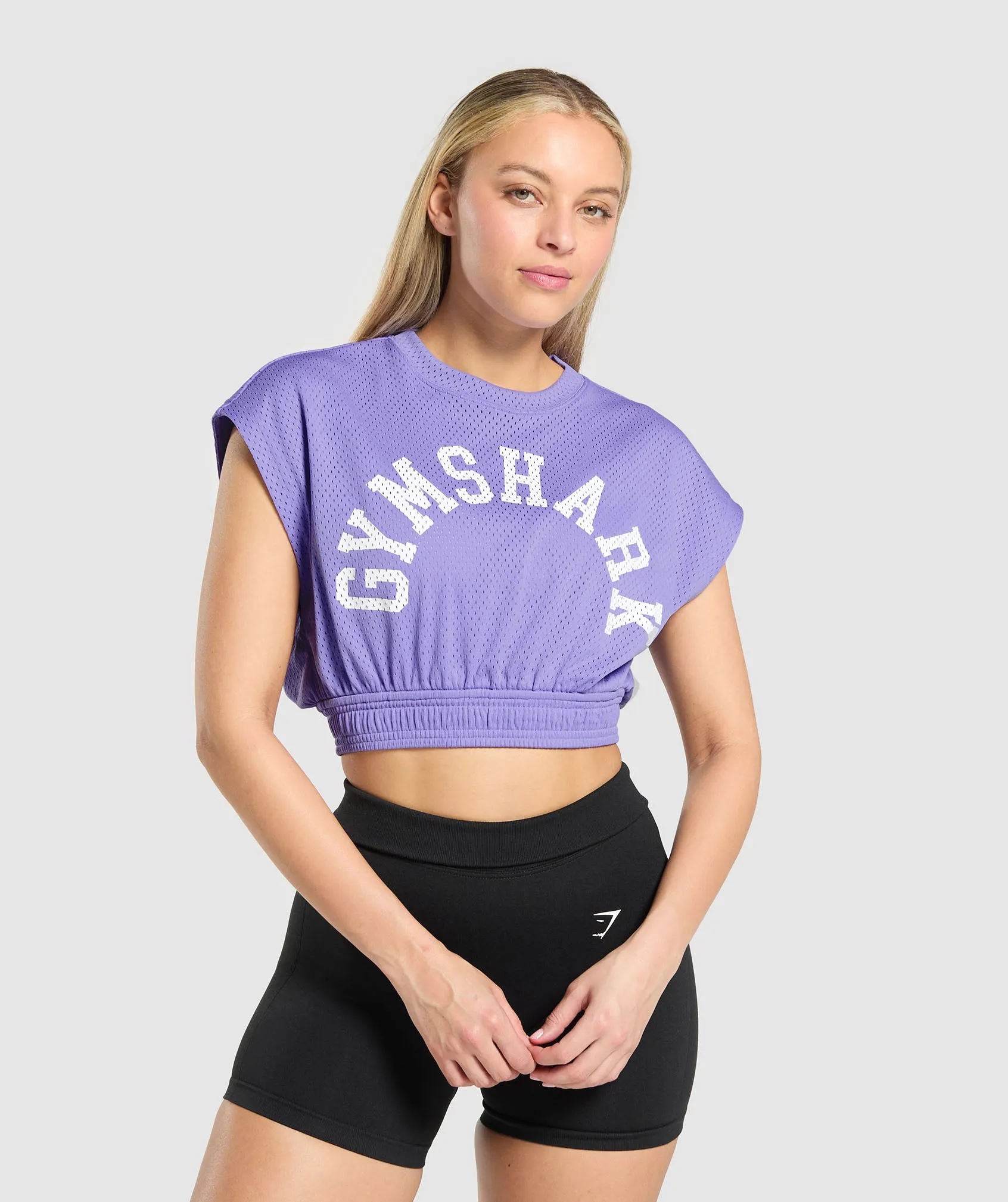 Gymshark Mesh Graphic Crop Top - Record Purple sold by Gymshark