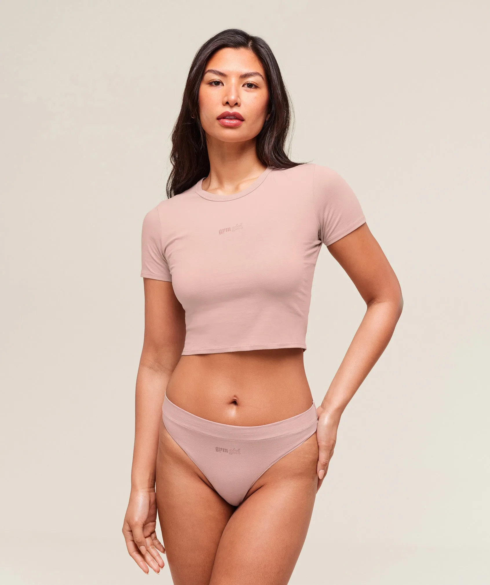 Gymshark Cotton Graphic Midi T-Shirt - Muted Pink sold by Gymshark