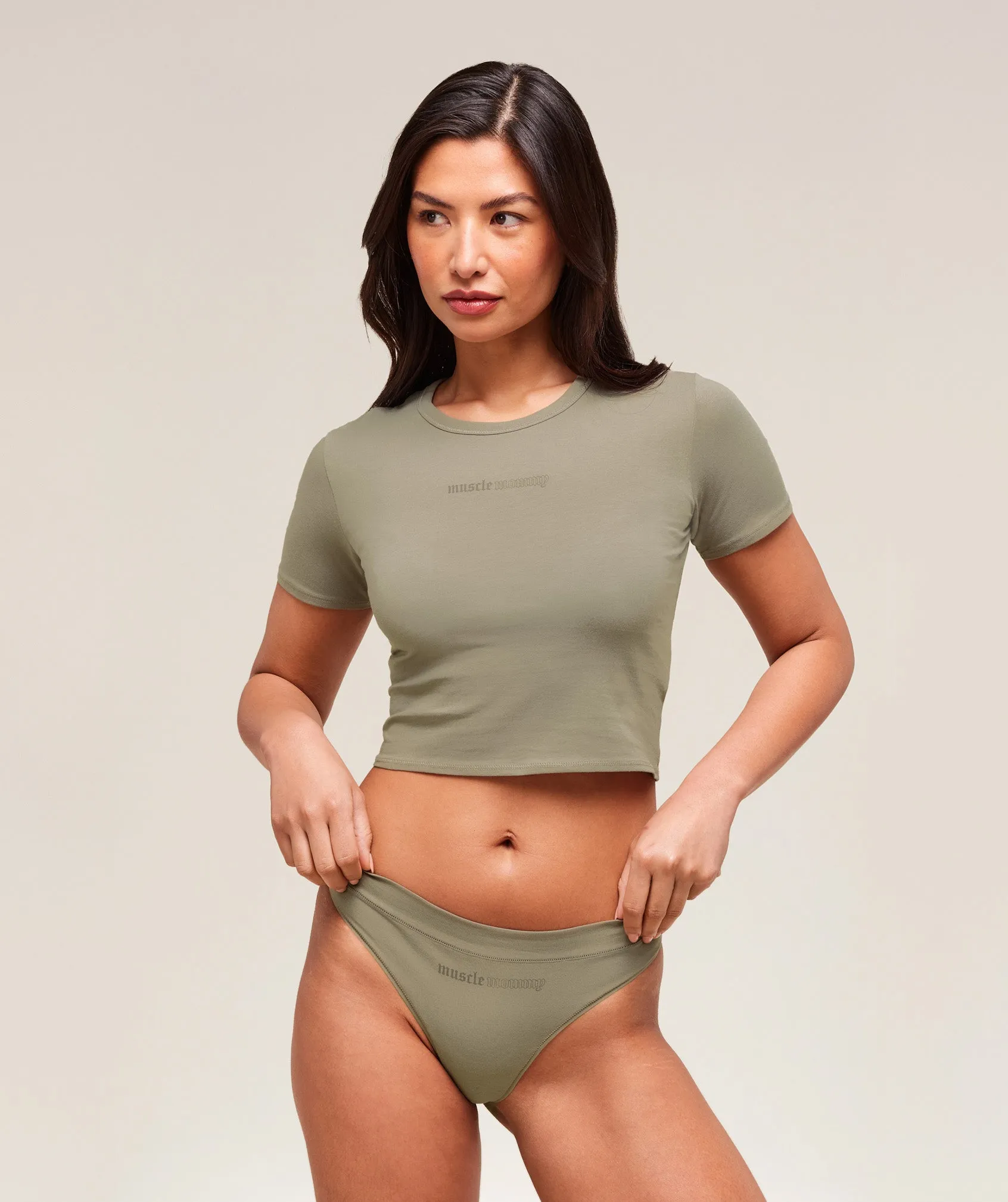 Gymshark Cotton Graphic Midi T-Shirt - Linen Brown sold by Gymshark