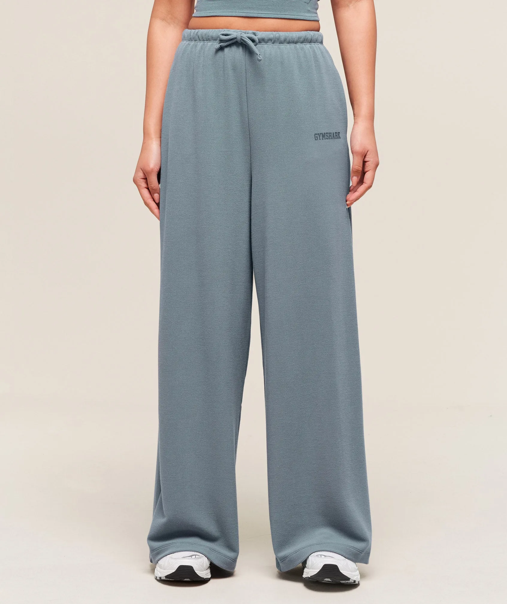 Gymshark Waffle Wide Leg Pants - Iron Blue sold by Gymshark