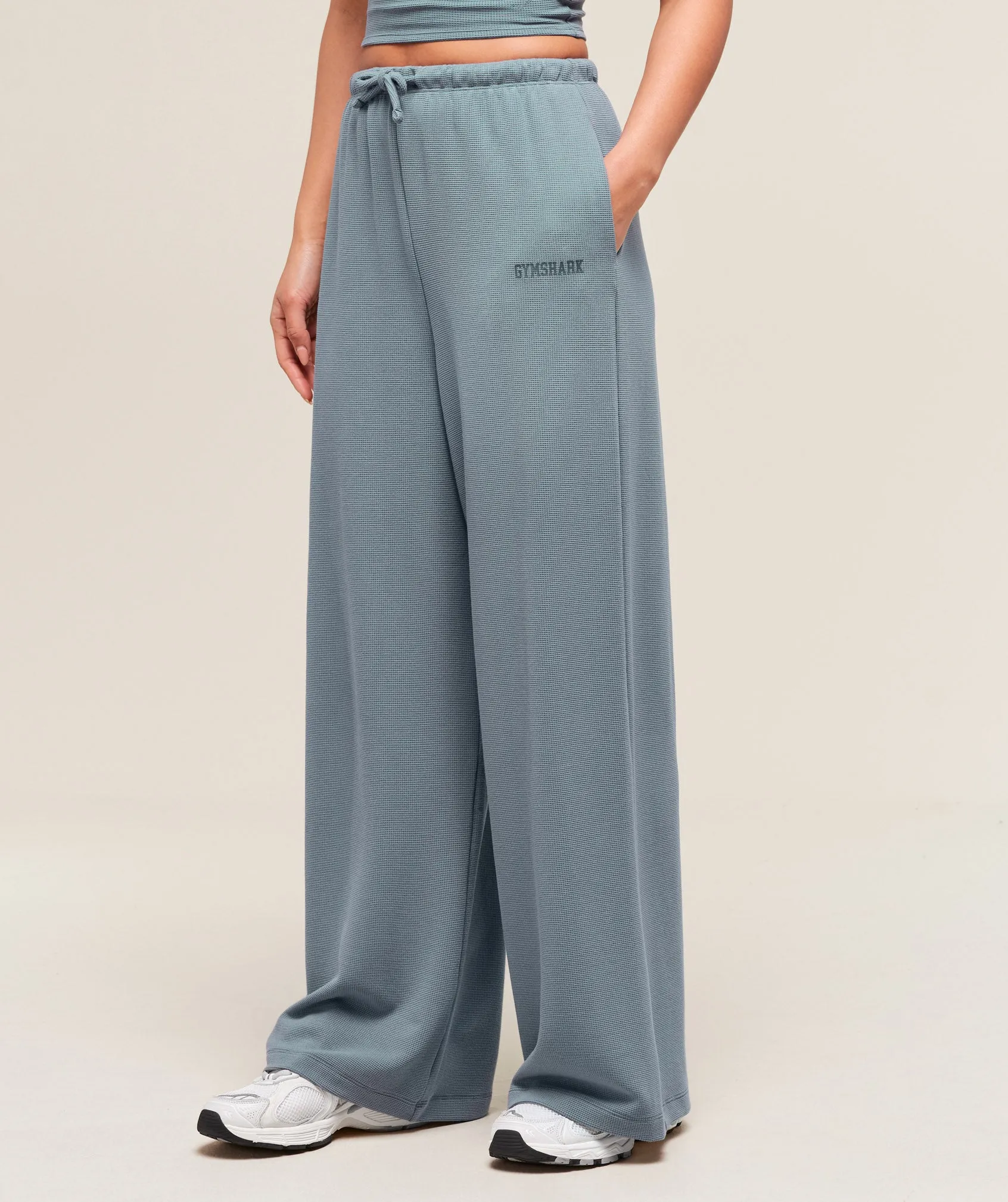 Gymshark Waffle Wide Leg Pants - Iron Blue sold by Gymshark product image thumbnail 3