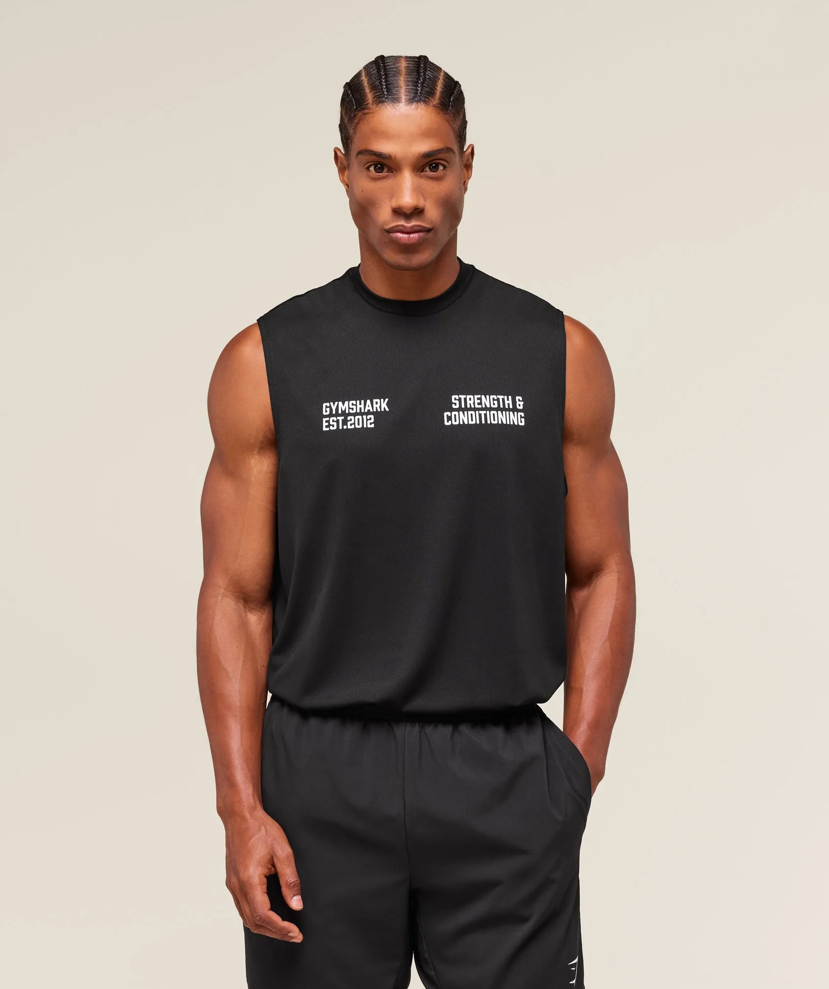 Gymshark S&C Graphic Cut Off Tank - Black sold by Gymshark