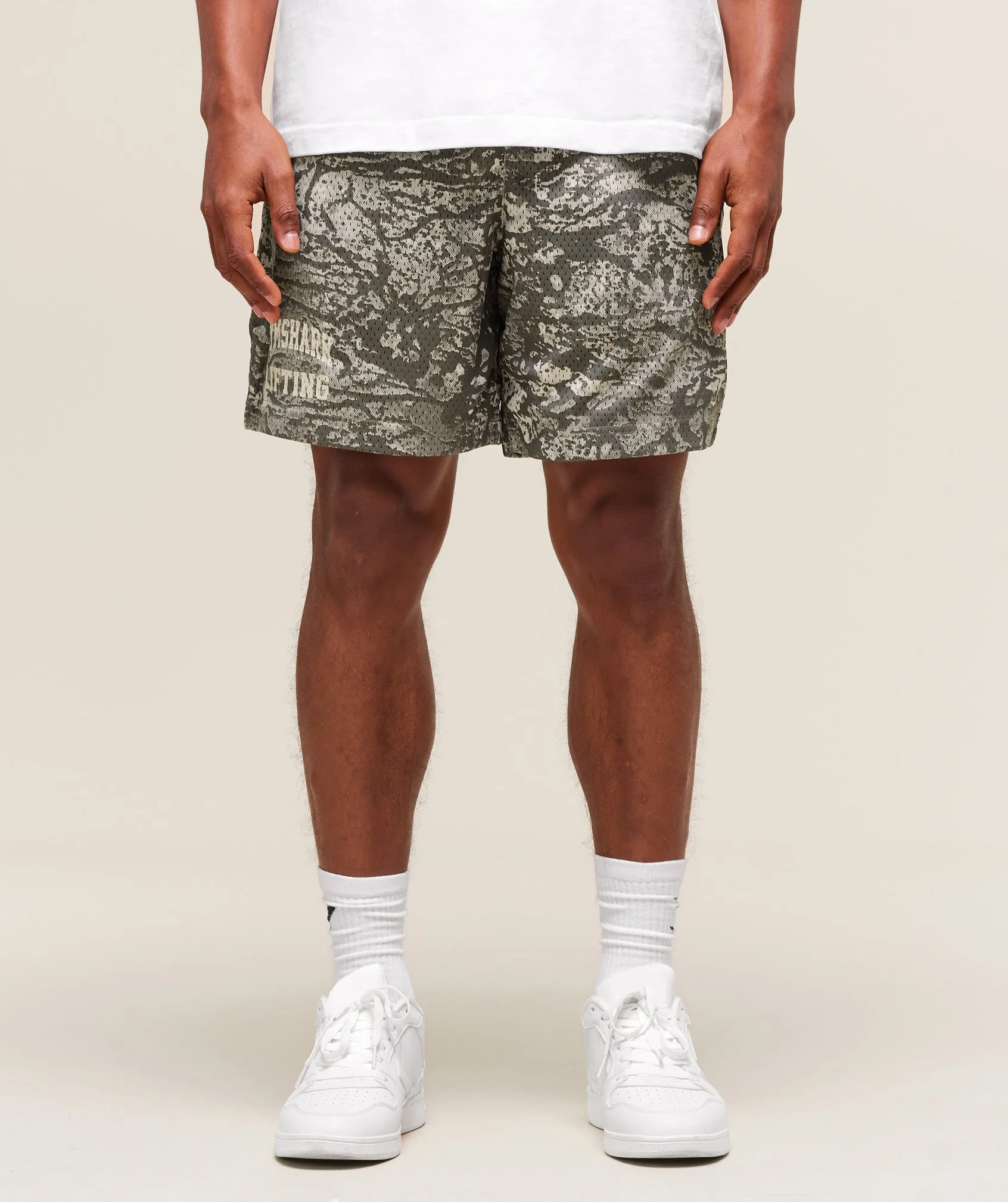 Gymshark Lifting Mesh 5" Shorts - Camo Brown sold by Gymshark