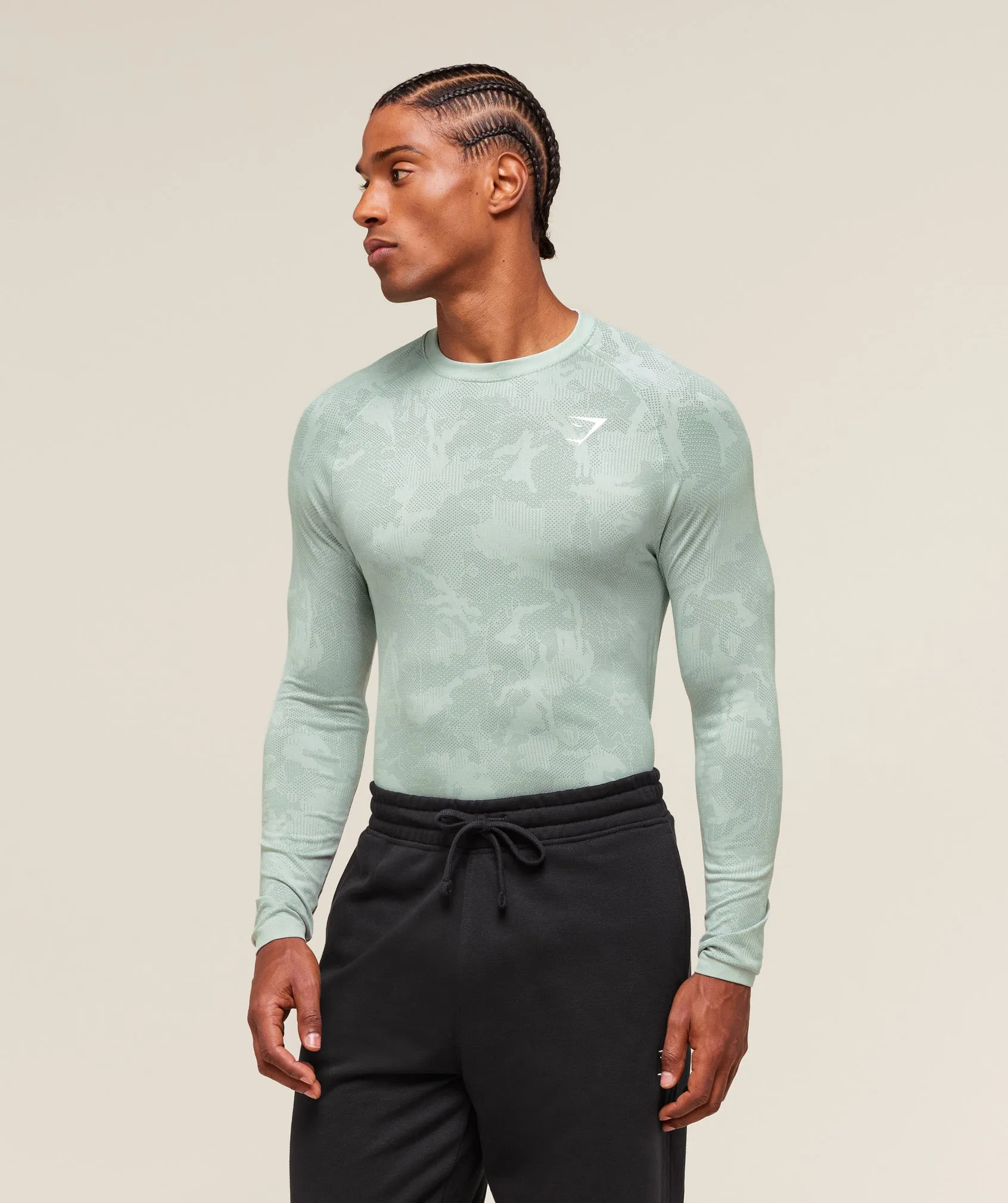 Gymshark Geo Seamless Long Sleeve T-Shirt - Morning Blue/Celeste Blue sold by Gymshark product image thumbnail 3