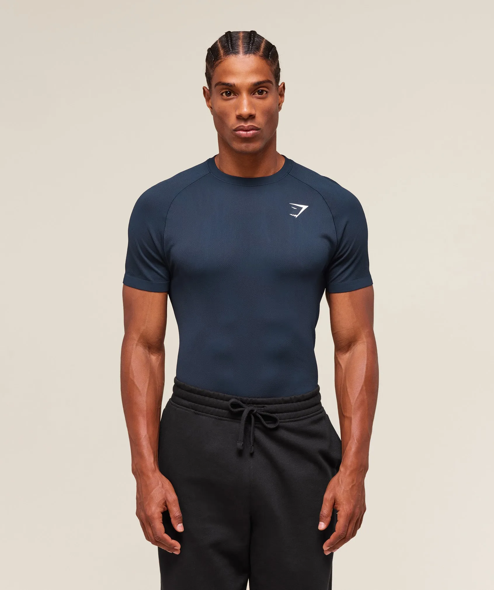 Gymshark Geo Seamless T-Shirt - Navy/Heavy Blue sold by Gymshark