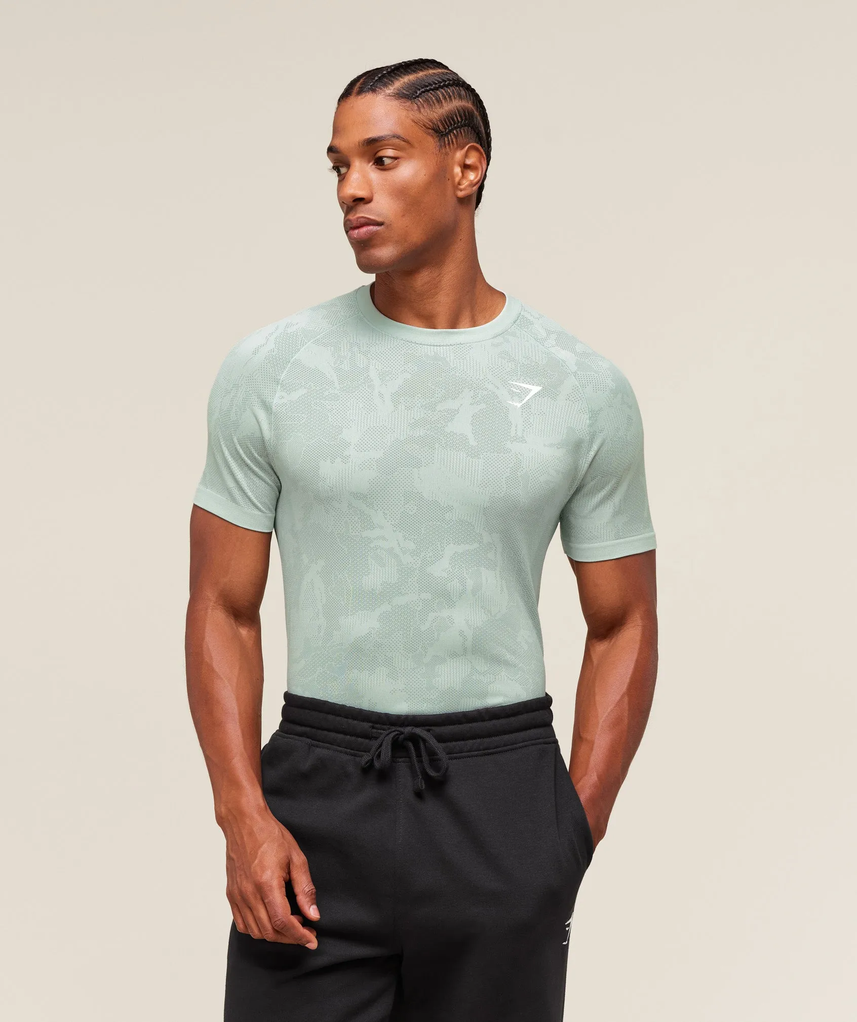 Gymshark Geo Seamless T-Shirt - Morning Blue/Celeste Blue sold by Gymshark