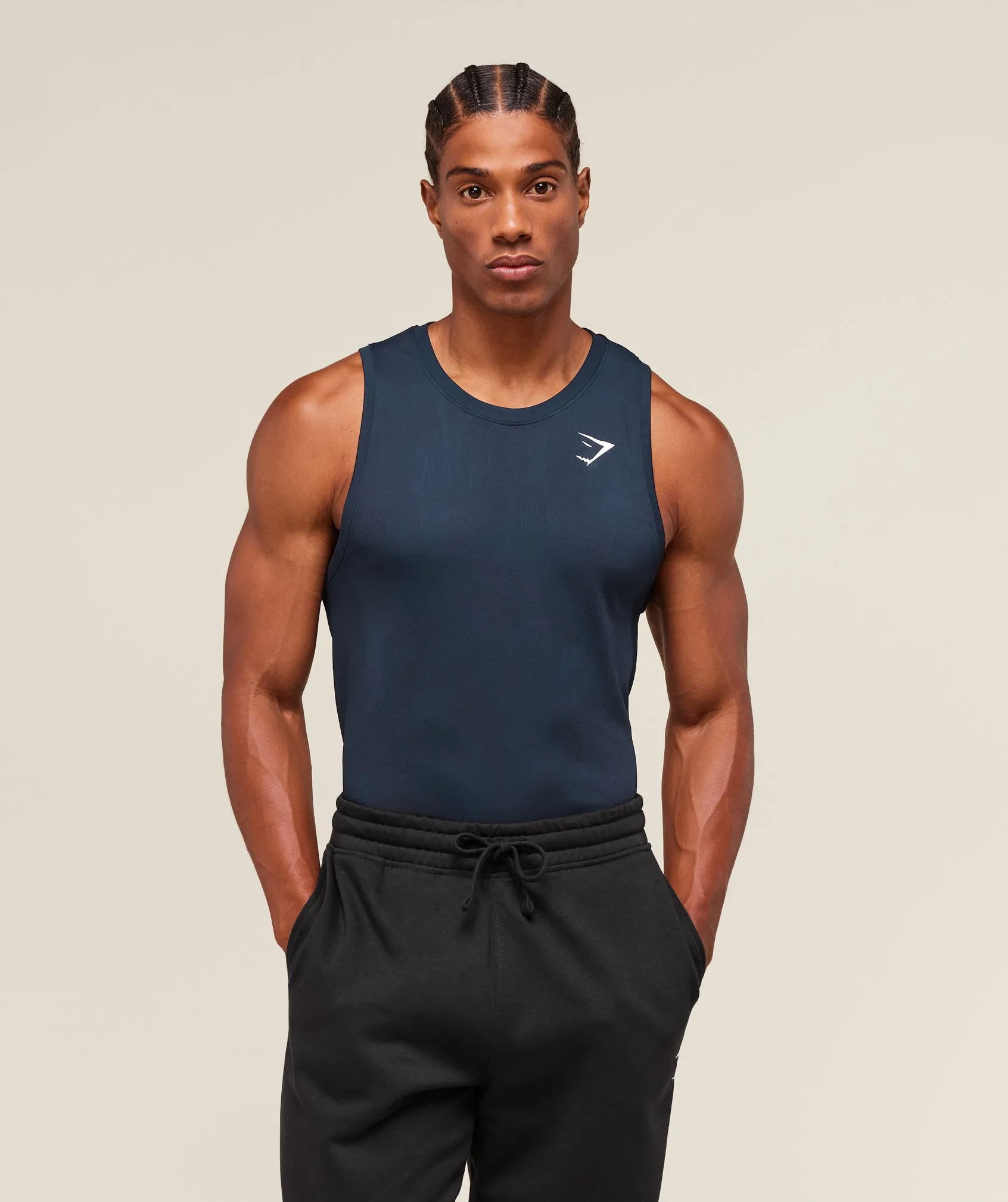Gymshark Geo Seamless Tank - Navy/Heavy Blue sold by Gymshark