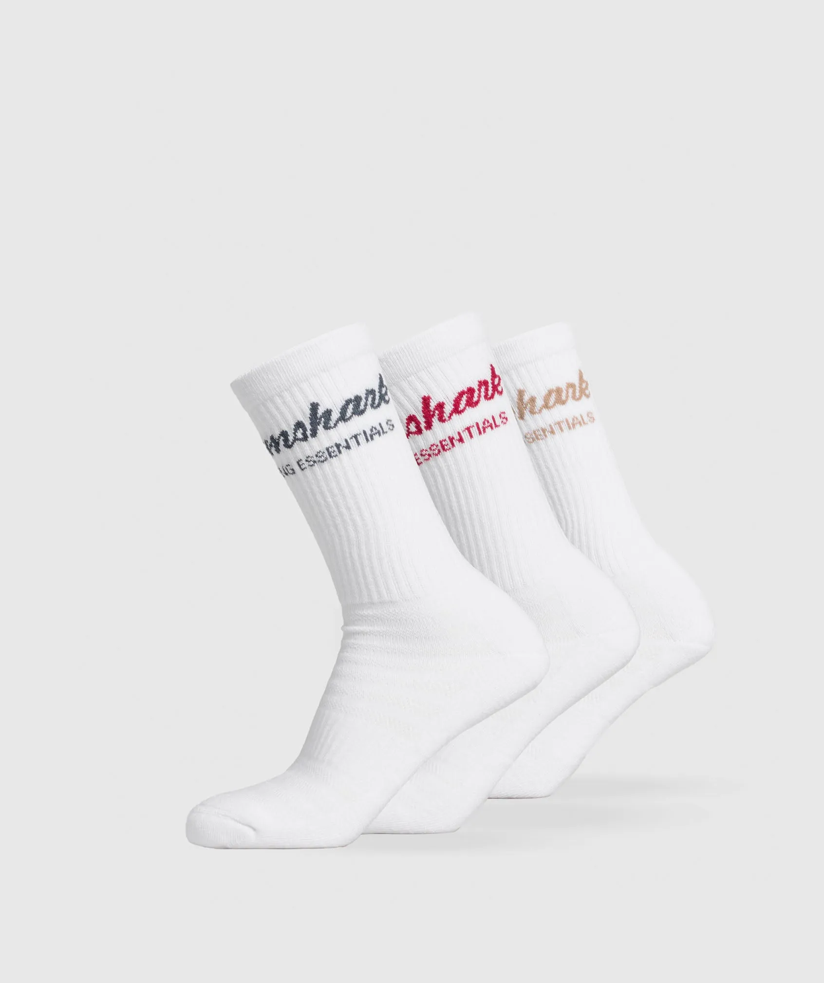 Gymshark Trucker Crew Sock 3pk - White/Titanium Blue/Conditioning Red/Deep Fawn Brown sold by Gymshark