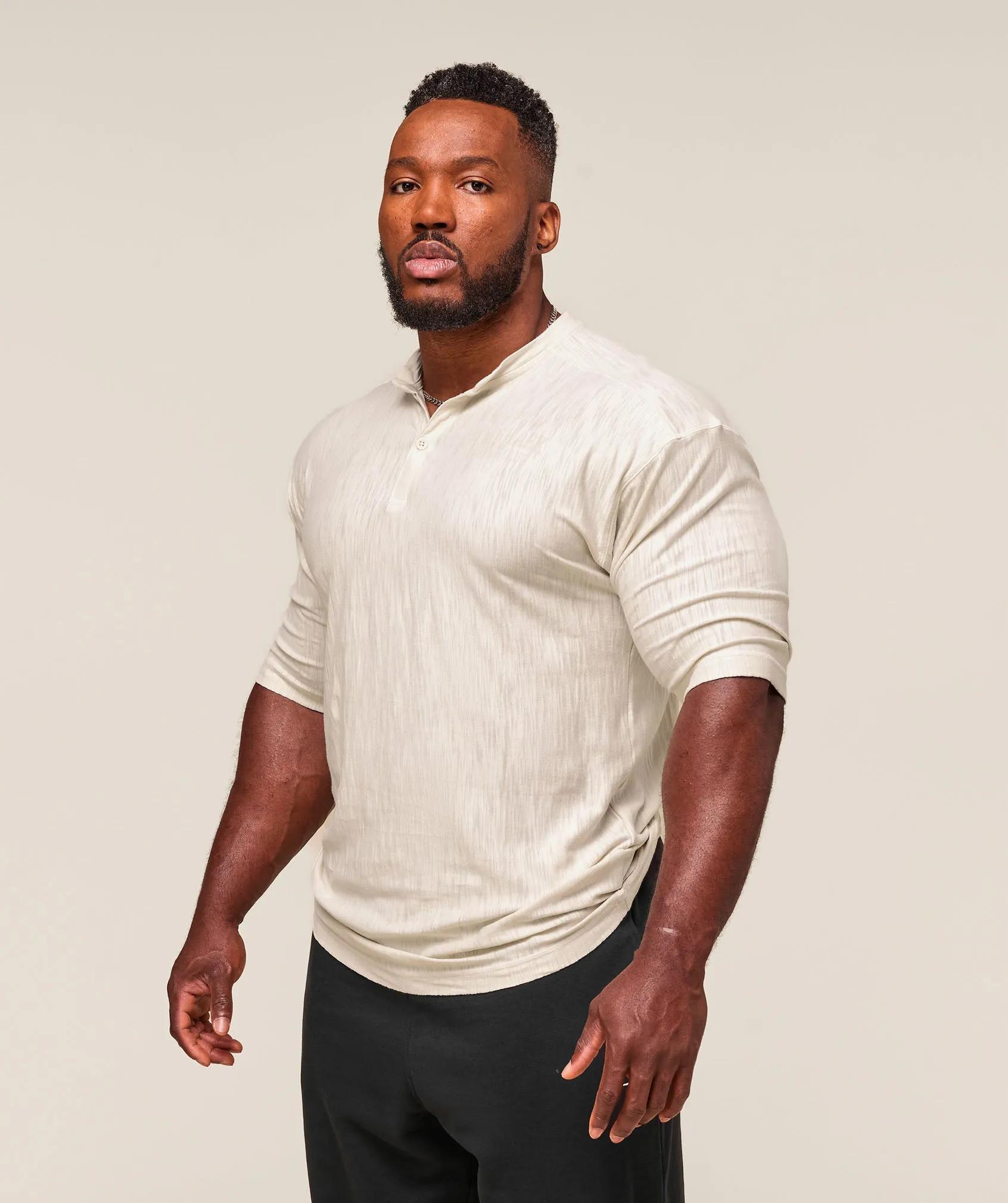 Gymshark Lightweight Slub Textured 3/4 Henley - Oat White sold by Gymshark product image thumbnail 3