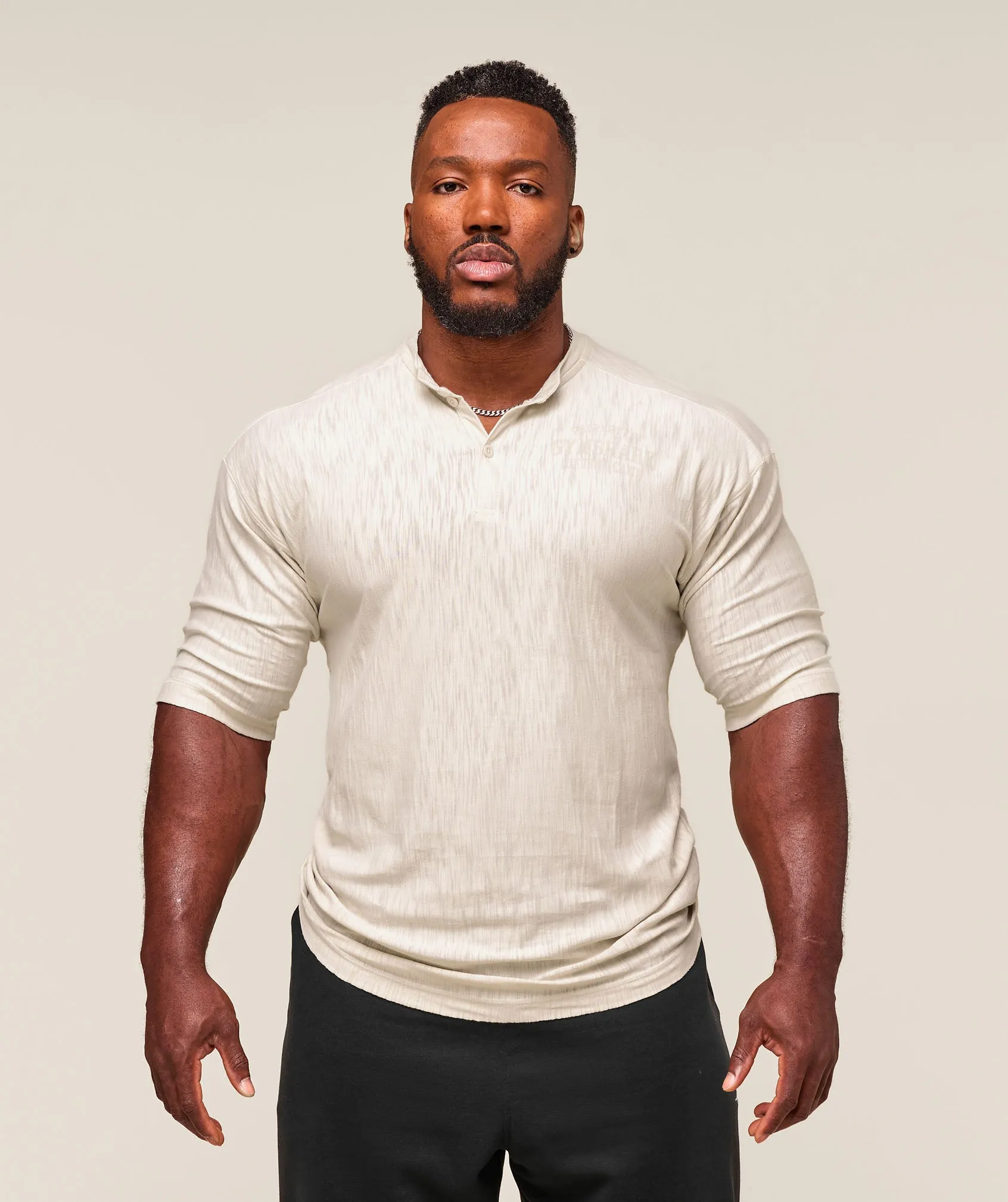 Gymshark Lightweight Slub Textured 3/4 Henley - Oat White sold by Gymshark