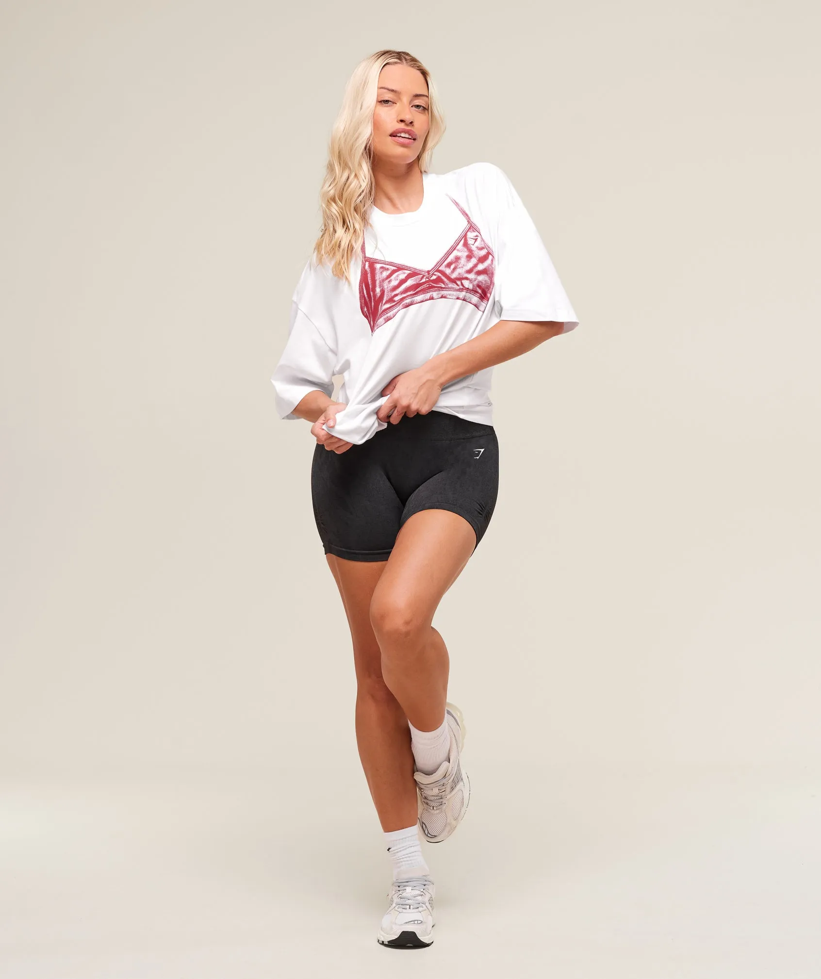 Gymshark Minimal Bra Graphic Oversized T-Shirt - White/Conditioning Red sold by Gymshark product image thumbnail 3