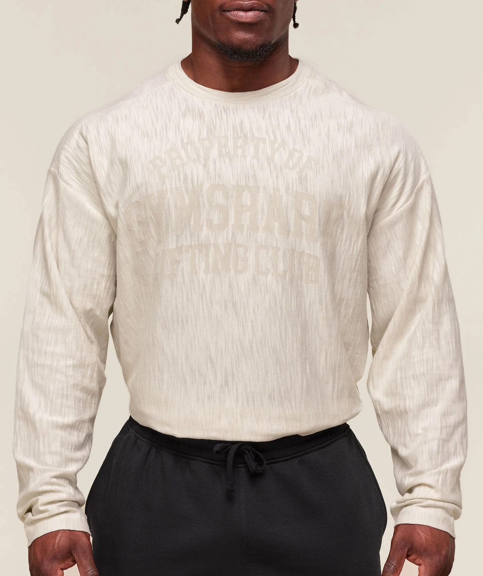 Gymshark Lightweight Slub Textured Lifting Authenticator OS LS T-shirt - Oat White sold by Gymshark product image thumbnail 5