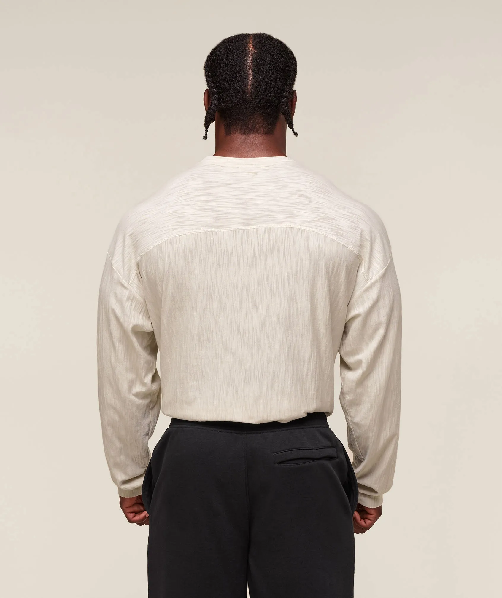 Gymshark Lightweight Slub Textured Lifting Authenticator OS LS T-shirt - Oat White sold by Gymshark product image thumbnail 2