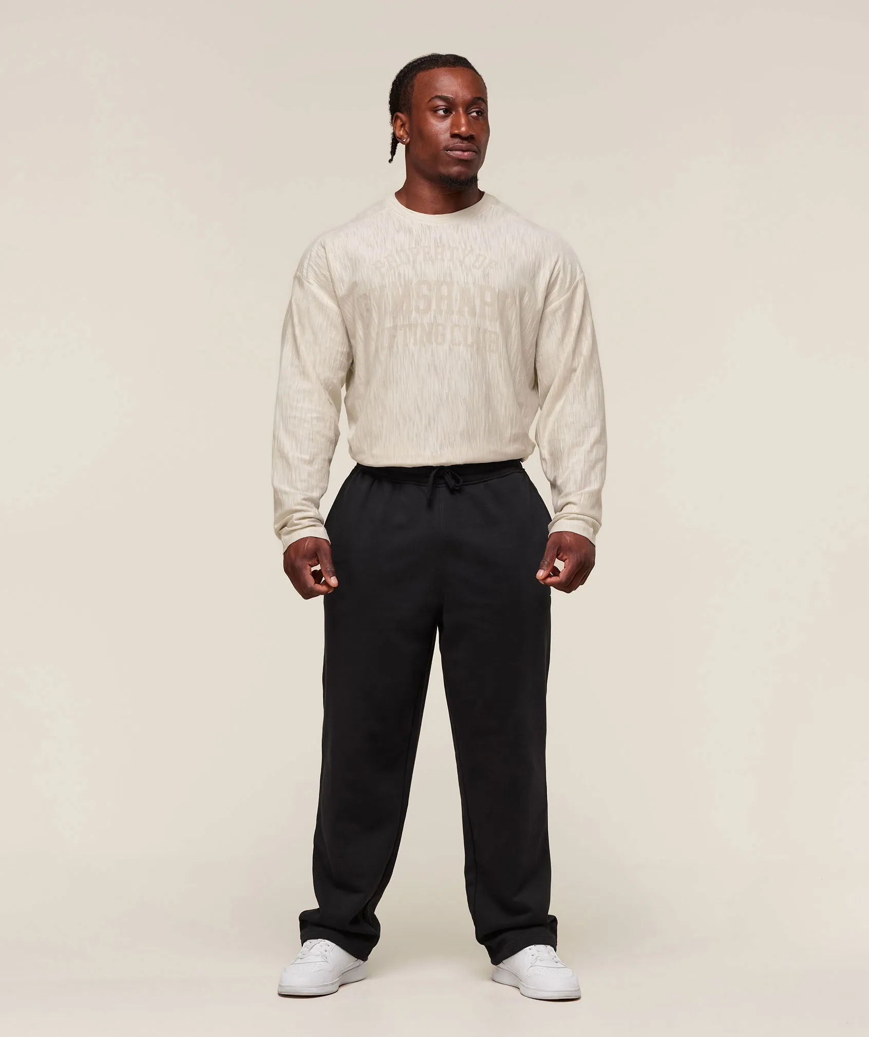 Gymshark Lightweight Slub Textured Lifting Authenticator OS LS T-shirt - Oat White sold by Gymshark product image thumbnail 3