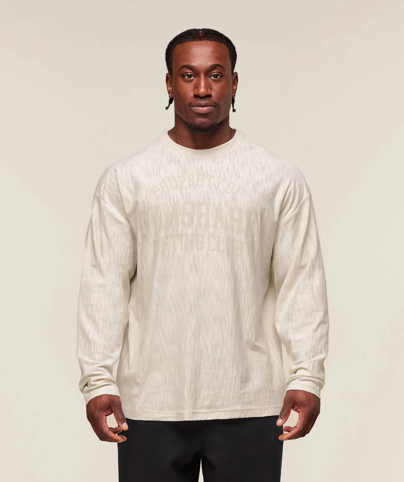 Gymshark Lightweight Slub Textured Lifting Authenticator OS LS T-shirt - Oat White sold by Gymshark