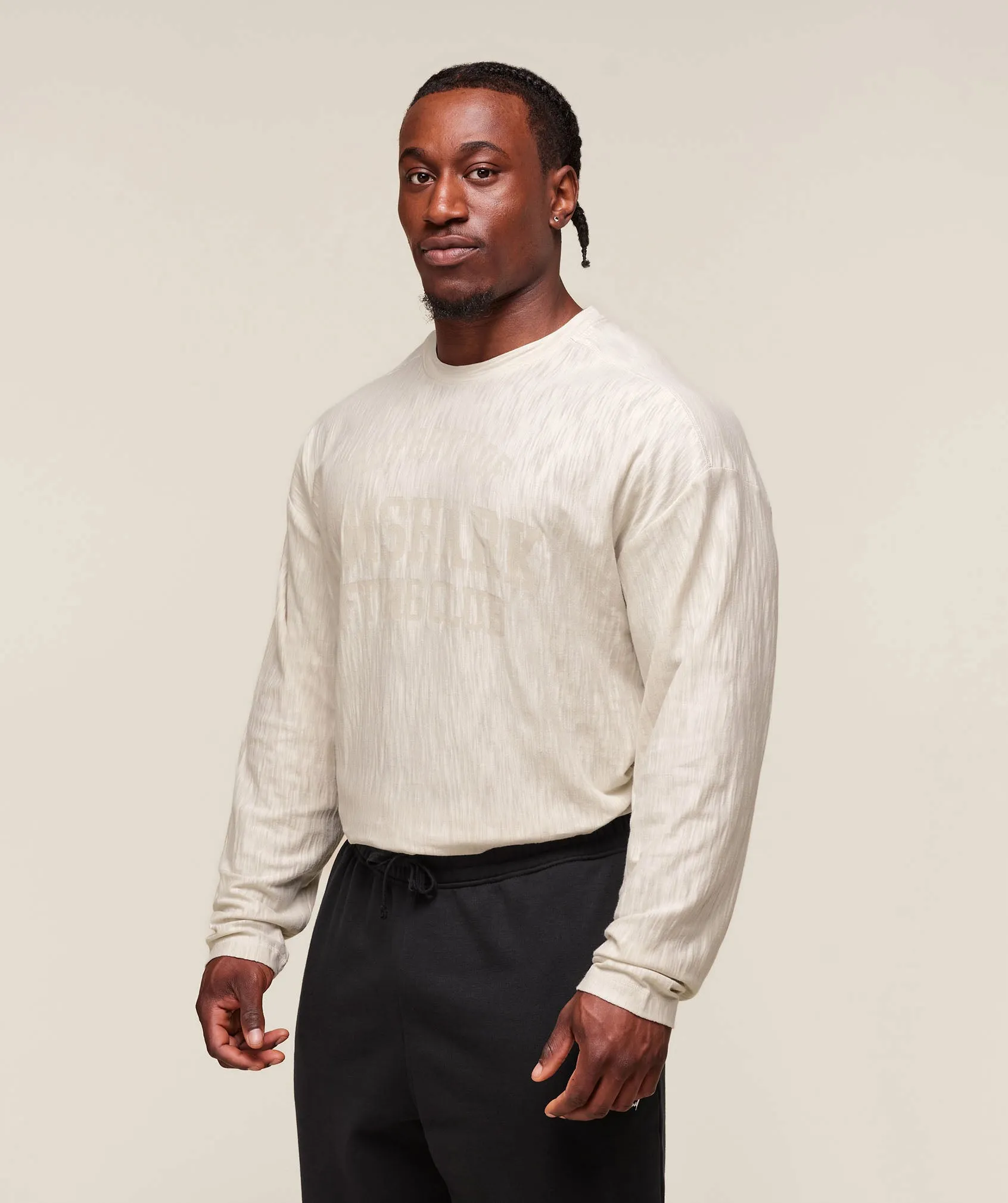 Gymshark Lightweight Slub Textured Lifting Authenticator OS LS T-shirt - Oat White sold by Gymshark product image thumbnail 4