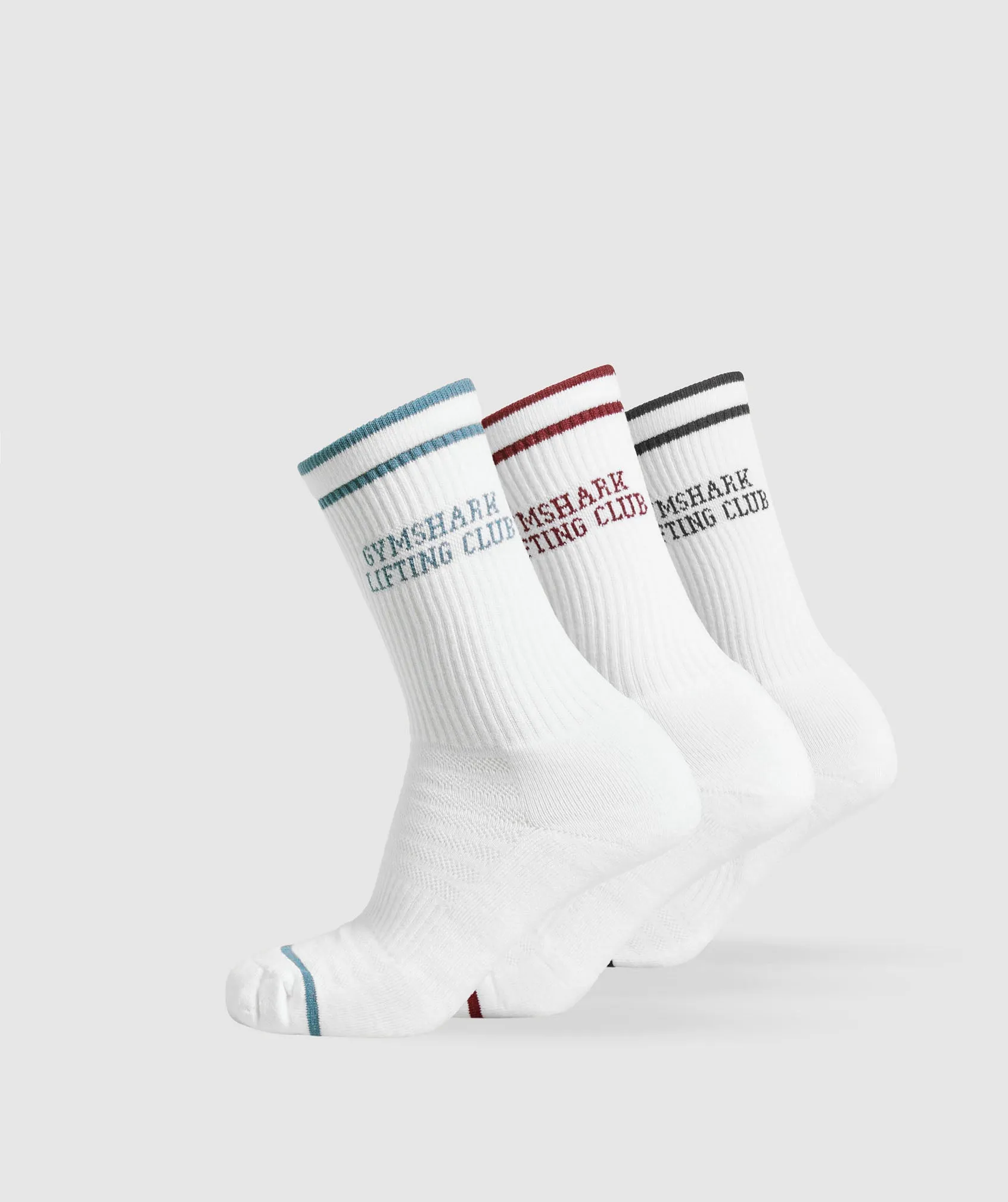 Gymshark Lifting Club Graphic Crew 3pk - White/Black/Classic Blue/Sets Red sold by Gymshark