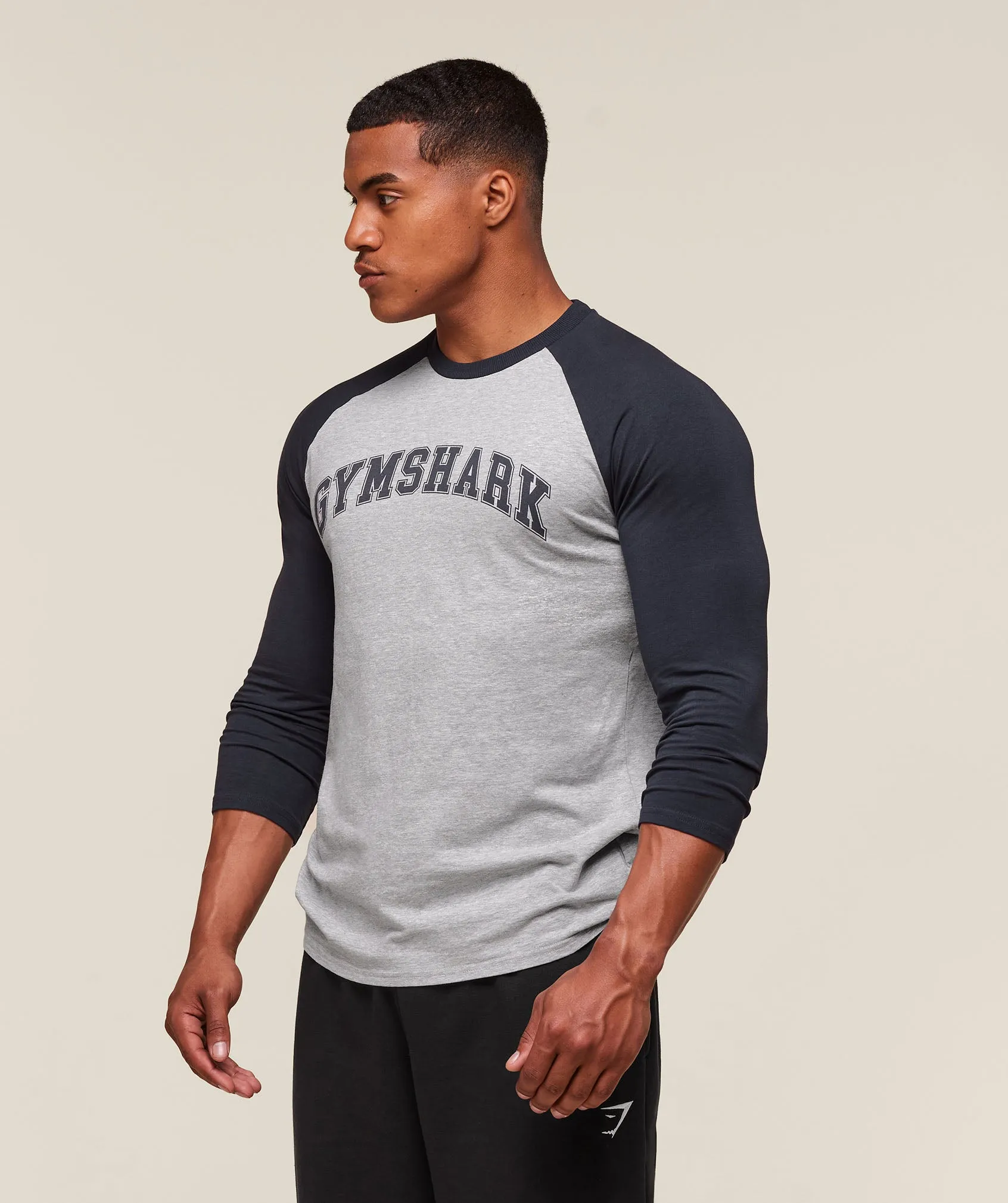 Gymshark GSLC Raglan 3/4 Sleeve T-Shirt - Light Grey Core Marl/Heavy Blue sold by Gymshark product image thumbnail 5