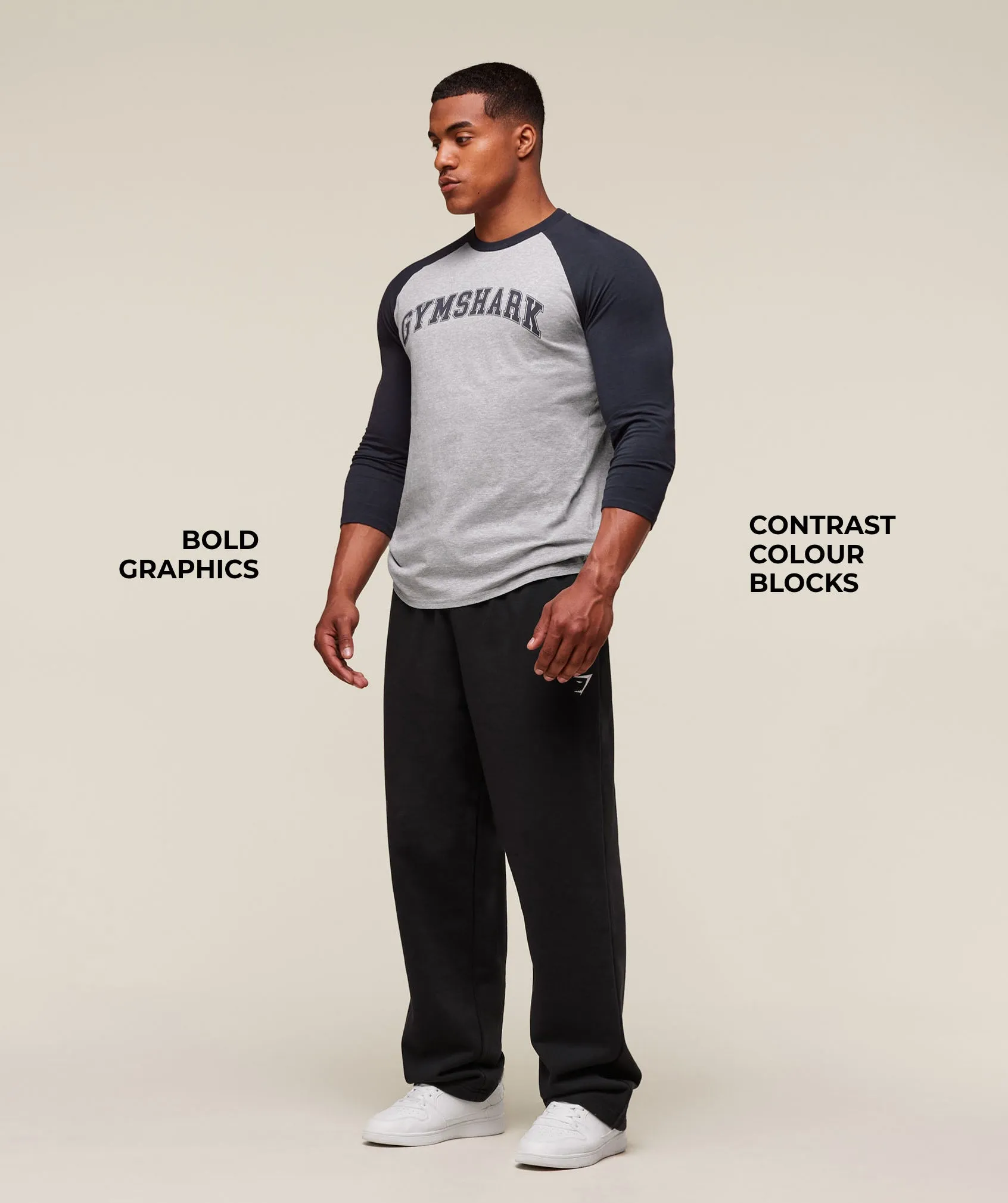 Gymshark GSLC Raglan 3/4 Sleeve T-Shirt - Light Grey Core Marl/Heavy Blue sold by Gymshark product image thumbnail 3