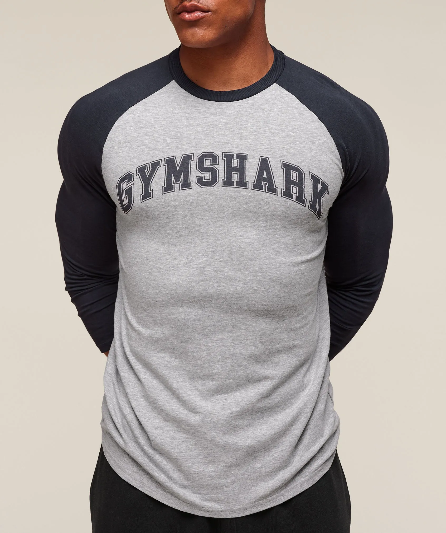 Gymshark GSLC Raglan 3/4 Sleeve T-Shirt - Light Grey Core Marl/Heavy Blue sold by Gymshark product image thumbnail 4