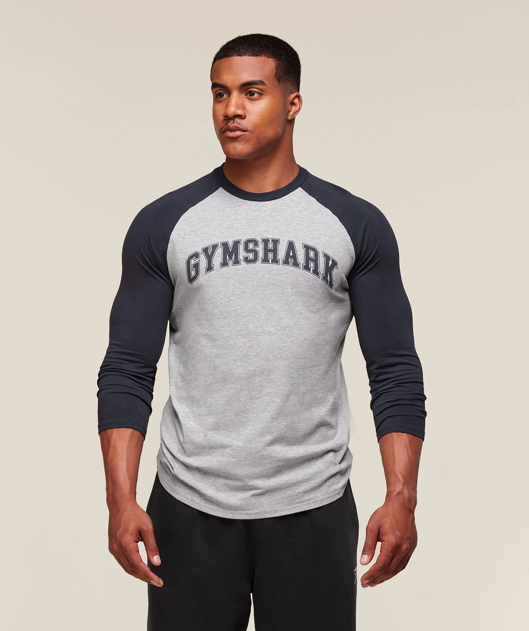 Gymshark GSLC Raglan 3/4 Sleeve T-Shirt - Light Grey Core Marl/Heavy Blue sold by Gymshark