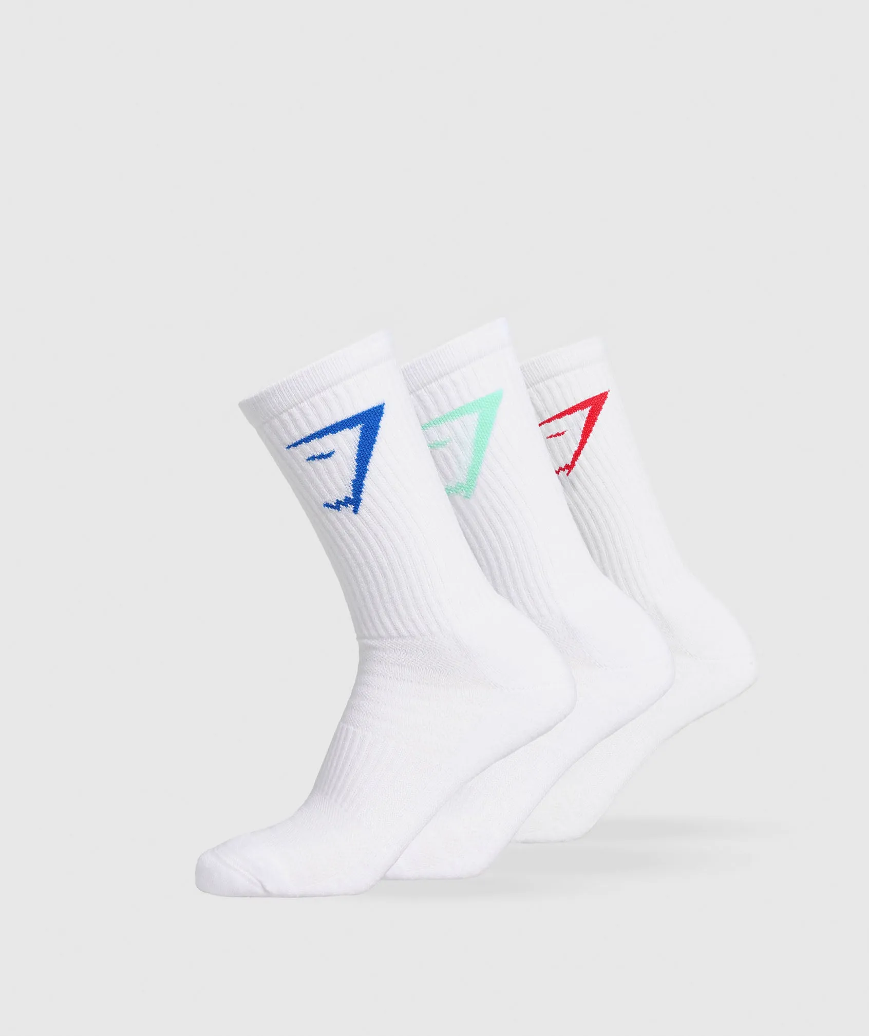 Gymshark Crew Socks 3pk - Pop Turquoise/Coral Red/Barbell Blue sold by Gymshark