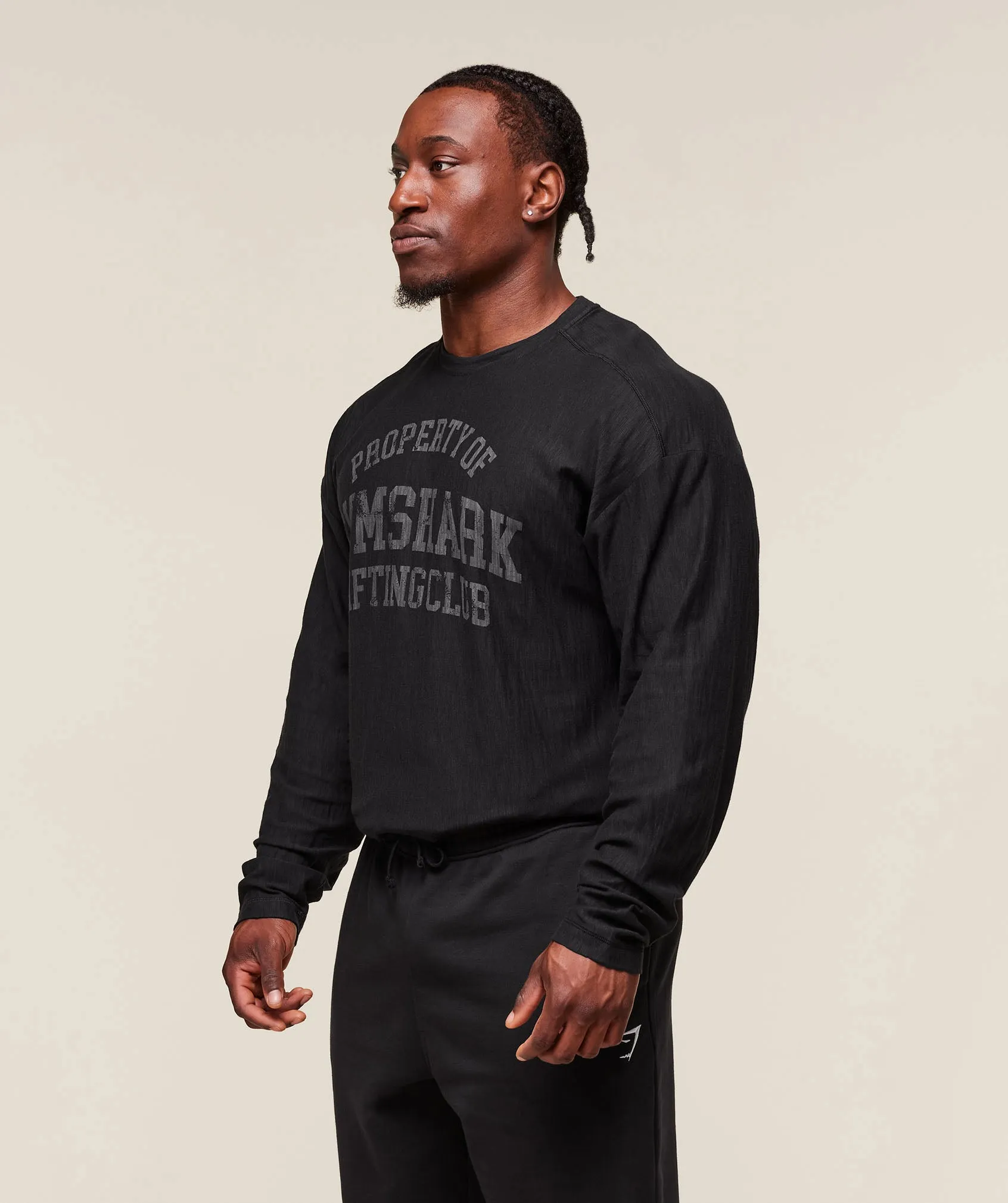 Gymshark Lightweight Slub Textured Lifting Authenticator OS LS T-shirt - Black sold by Gymshark product image thumbnail 3