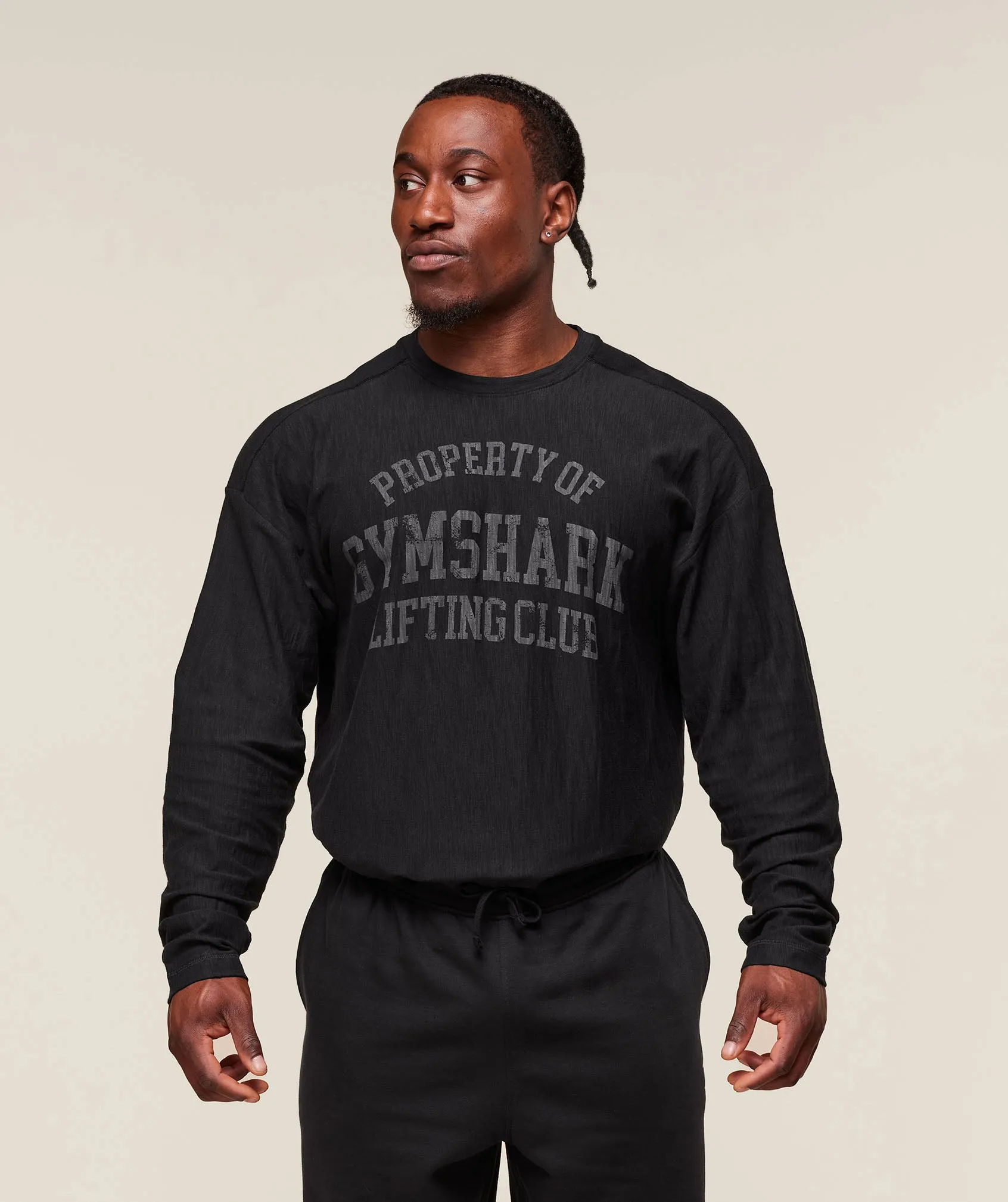 Gymshark Lightweight Slub Textured Lifting Authenticator OS LS T-shirt - Black sold by Gymshark