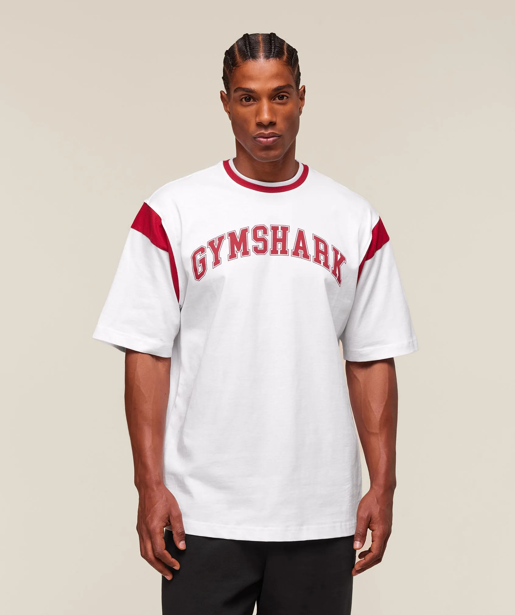 Gymshark GSLC Oversized T-Shirt - White/Conditioning Red sold by Gymshark
