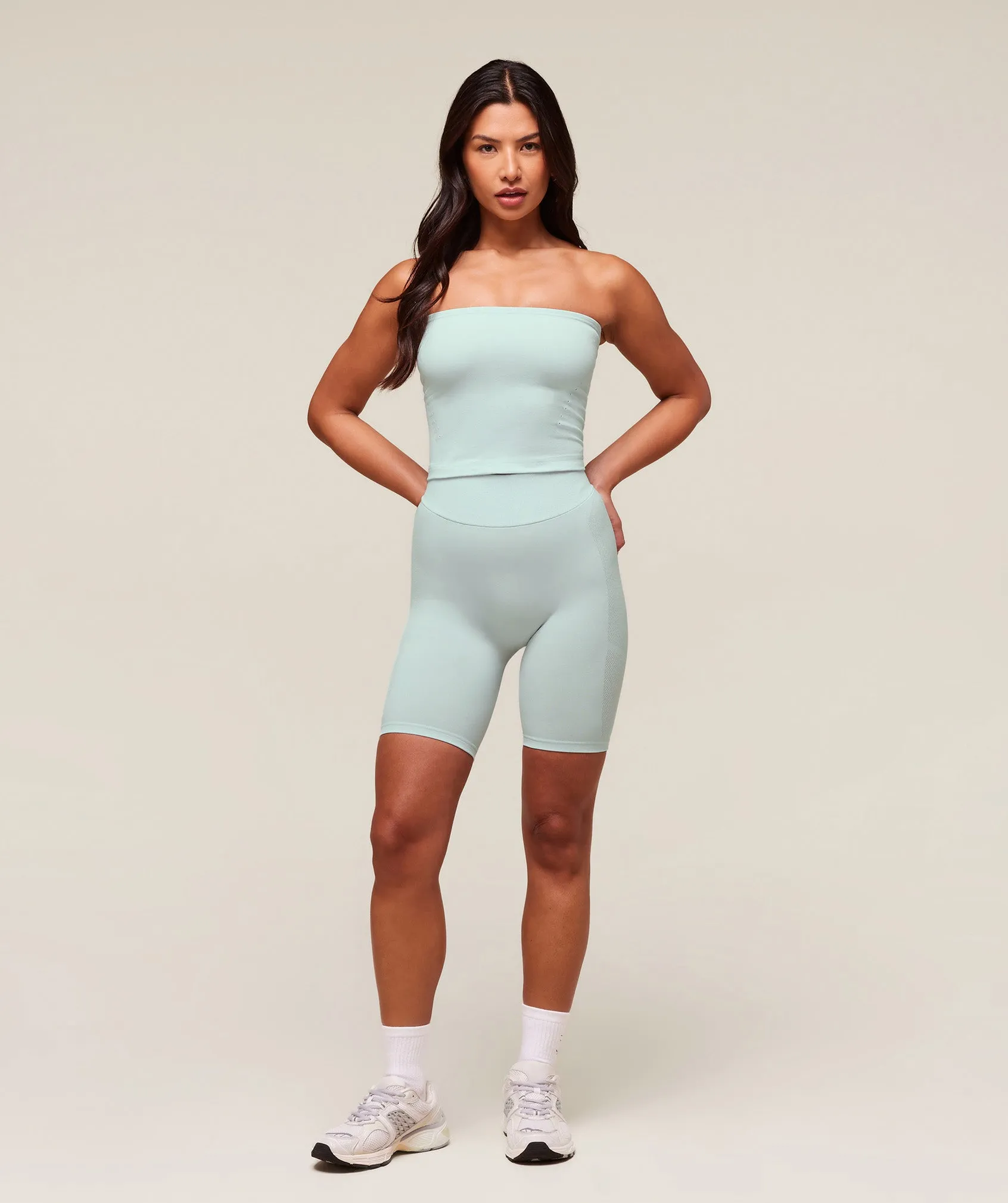 Gymshark everywear Warp Knit Cycling Shorts - Frost Blue sold by Gymshark product image thumbnail 3