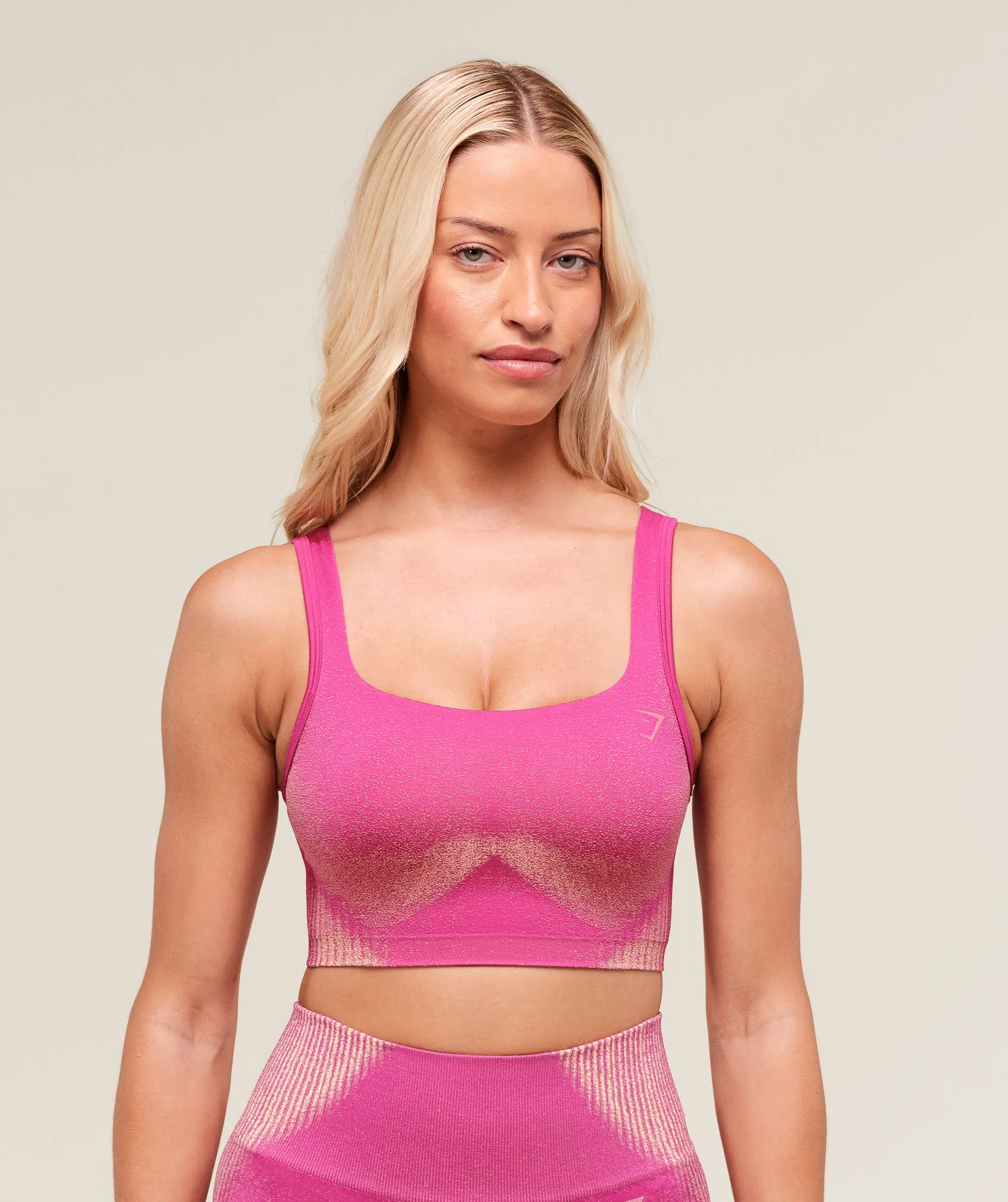 Gymshark Diffuse Seamless Sports Bra - Winning Pink/Refresh Yellow sold by Gymshark
