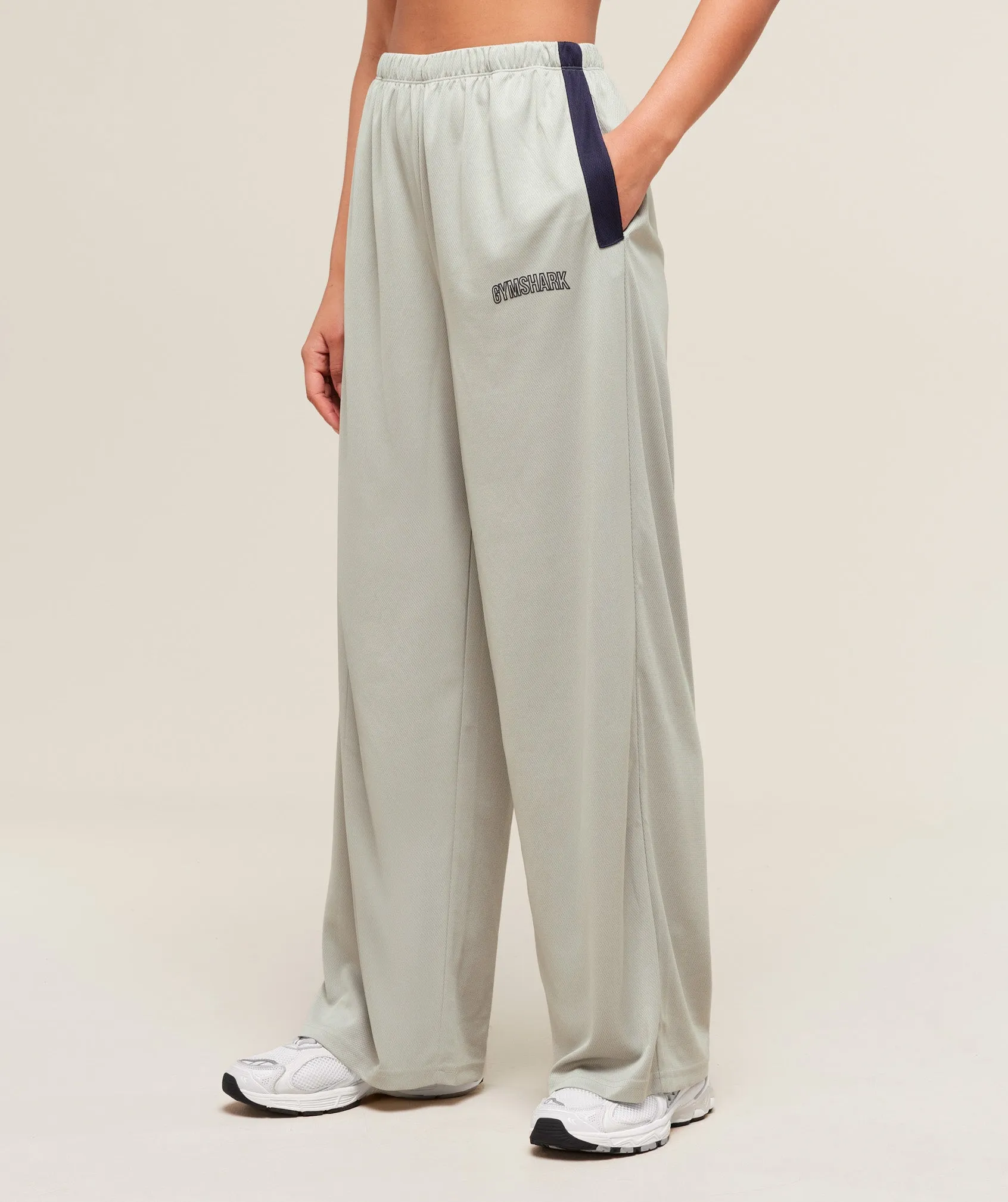 Gymshark Mesh Straight Leg Pants - Stone Grey/Heavy Blue sold by Gymshark