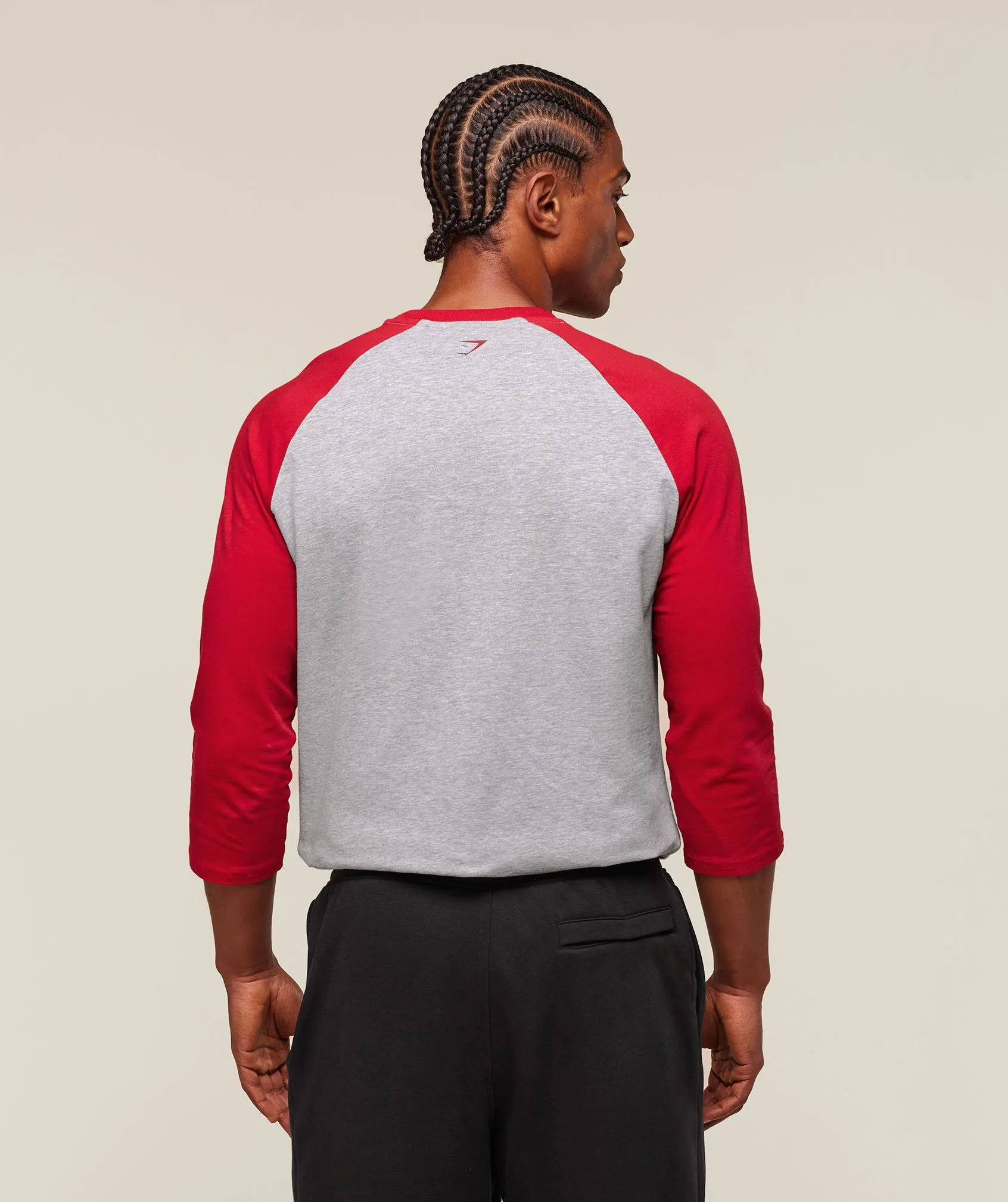 Gymshark GSLC Raglan 3/4 Sleeve T-Shirt - Light Grey Core Marl/Conditioning Red sold by Gymshark product image thumbnail 2